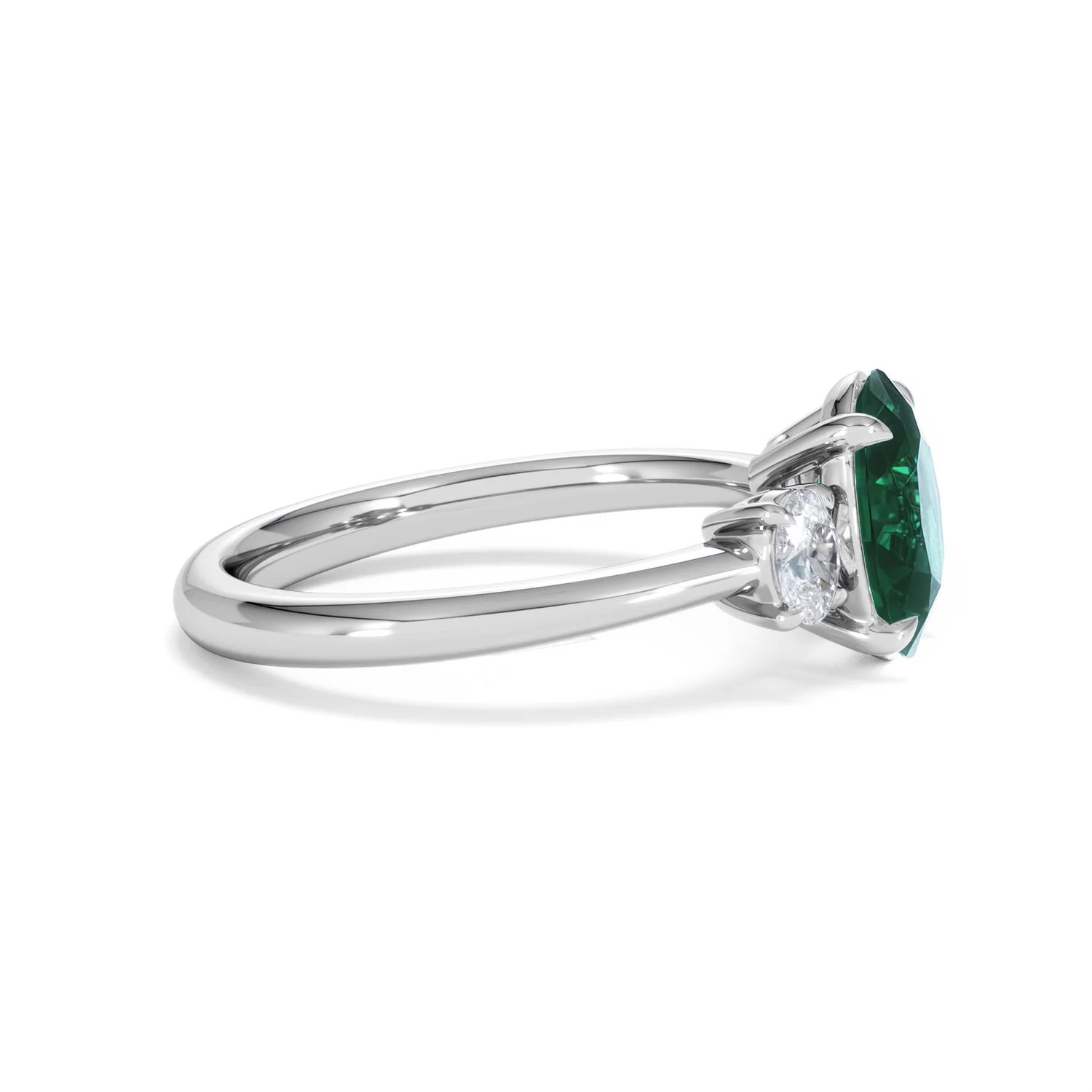 Solene 2.00ct Oval Cut Lab Emerald and Lab Diamond 3 Stone Engagement Ring in 18K White Gold - Image 26