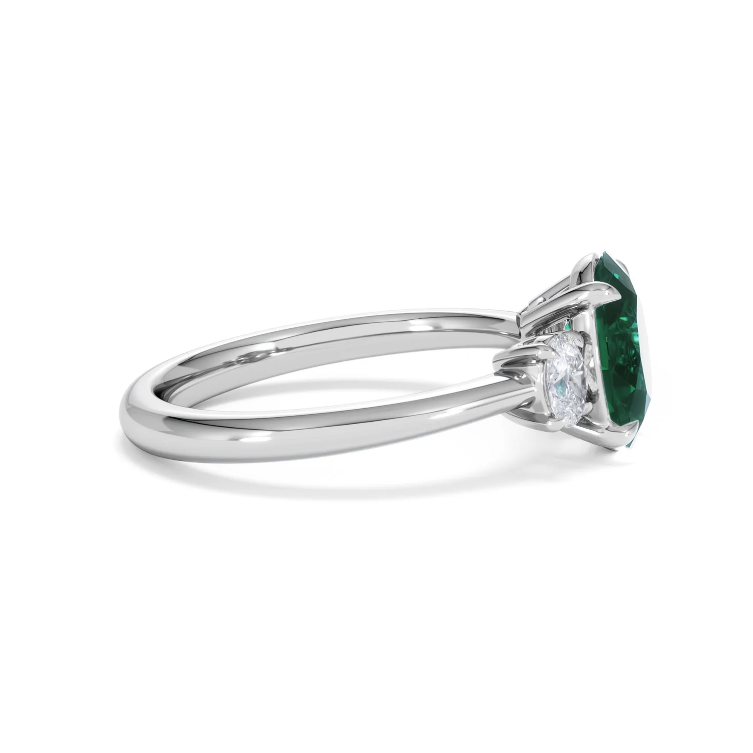 Solene 2.00ct Oval Cut Lab Emerald and Lab Diamond 3 Stone Engagement Ring in 18K White Gold - Image 27