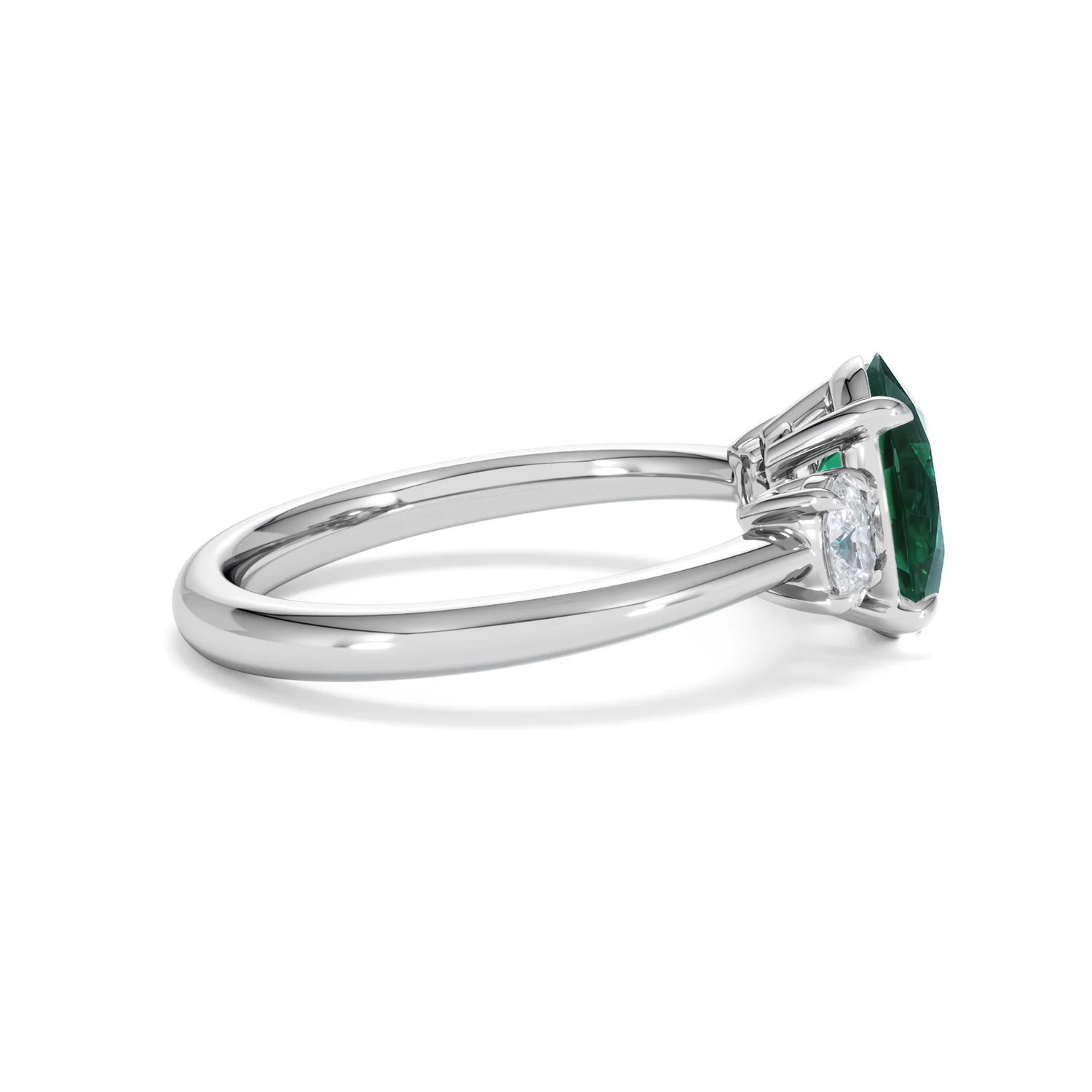 Solene 2.00ct Oval Cut Lab Emerald and Lab Diamond 3 Stone Engagement Ring in 18K White Gold - Image 29