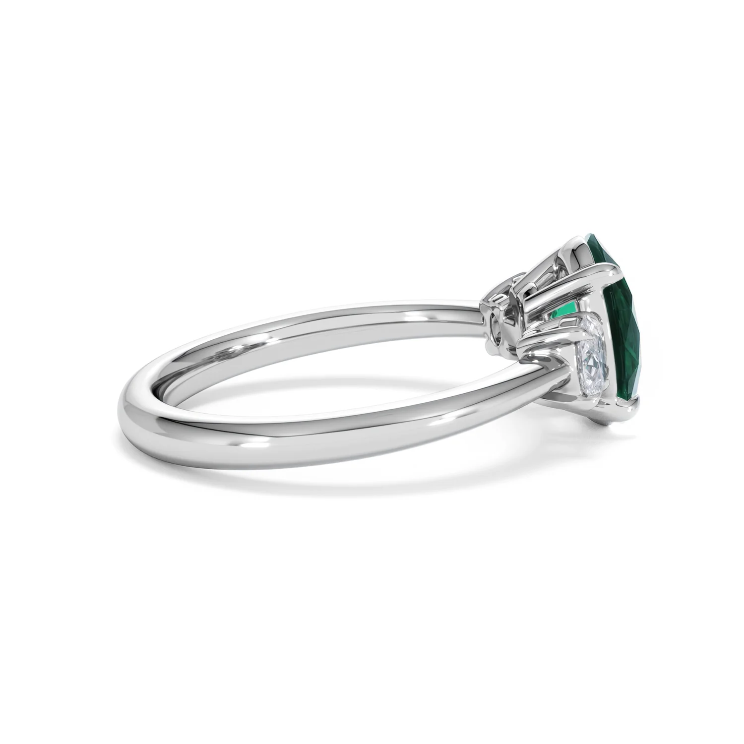 Solene 2.00ct Oval Cut Lab Emerald and Lab Diamond 3 Stone Engagement Ring in 18K White Gold - Image 31