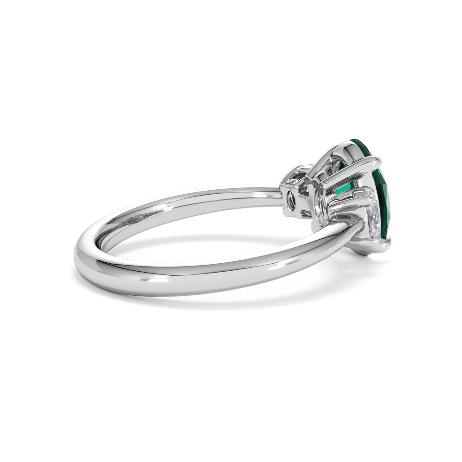 Solene 2.00ct Oval Cut Lab Emerald and Lab Diamond 3 Stone Engagement Ring in 18K White Gold - Image 34