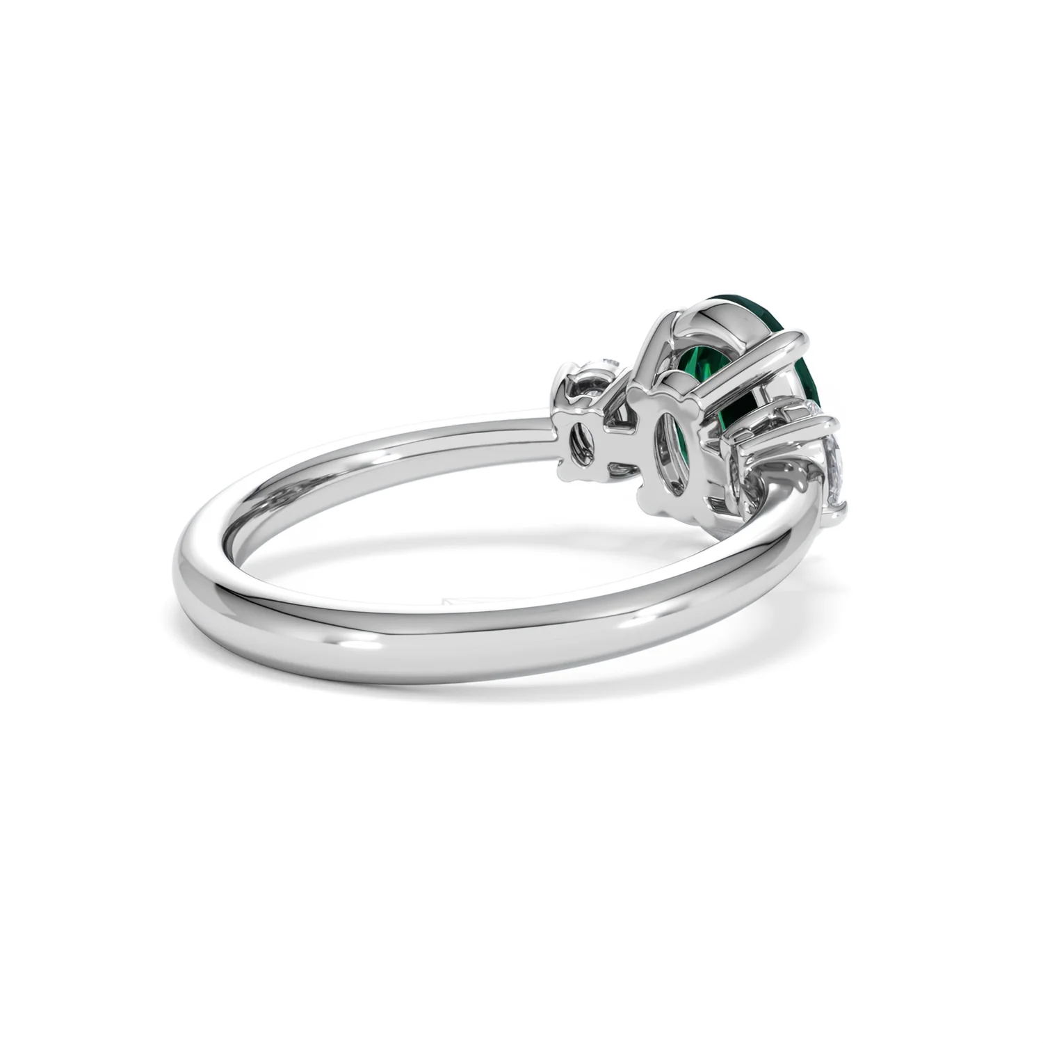 Solene 2.00ct Oval Cut Lab Emerald and Lab Diamond 3 Stone Engagement Ring in 18K White Gold - Image 39