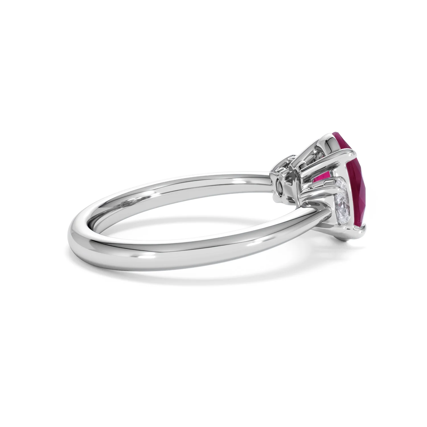 Solene 2.00ct Oval Cut Lab Ruby and Lab Diamond 3 Stone Engagement Ring in 18K White Gold - Image 32