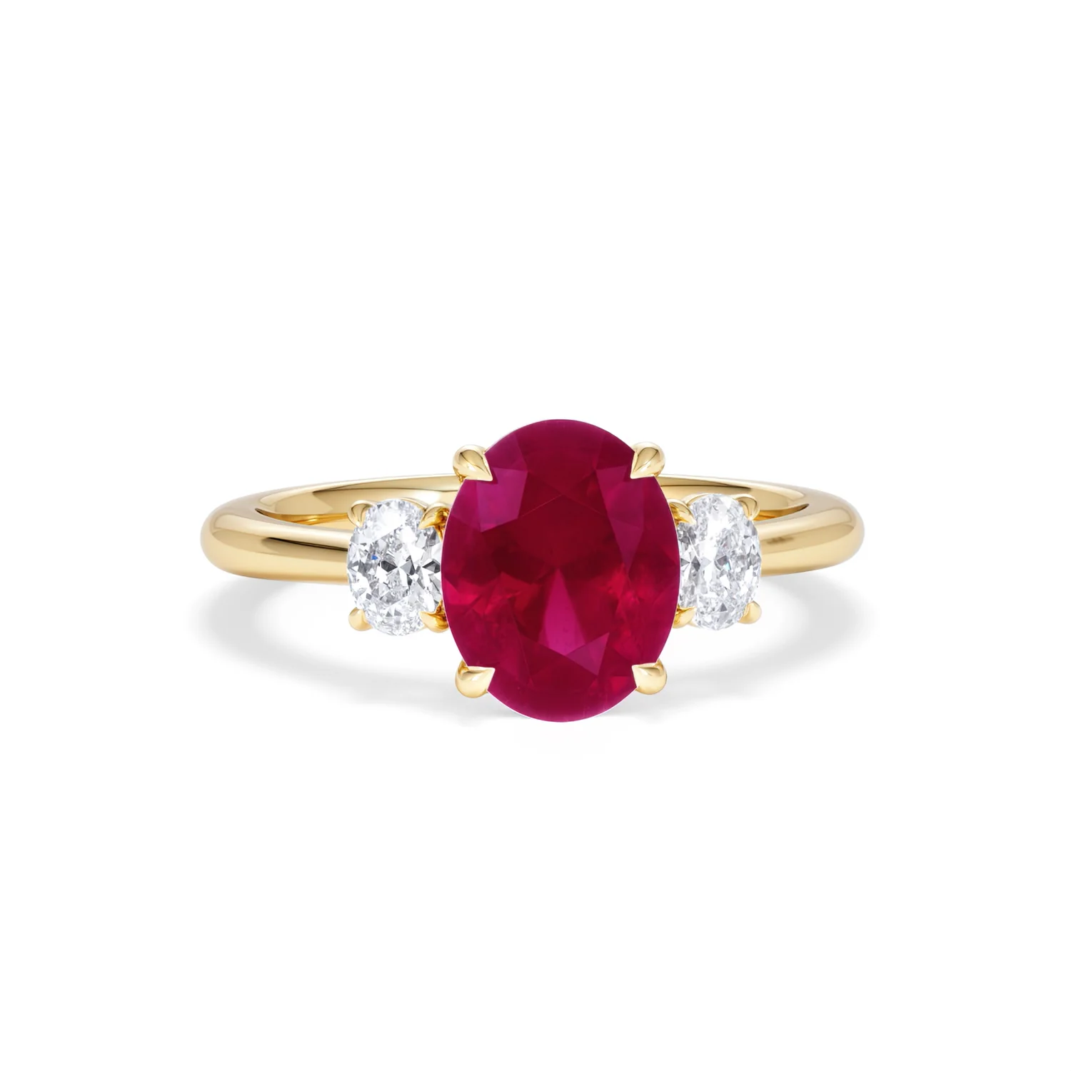 Solene 2.00ct Oval Cut Lab Ruby and Lab Diamond 3 Stone Engagement Ring in 18K Yellow Gold - Image 10
