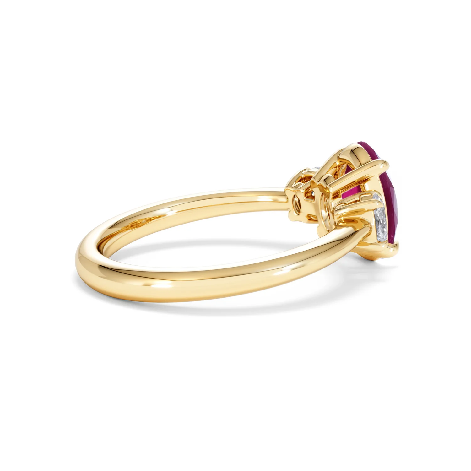 Solene 2.00ct Oval Cut Lab Ruby and Lab Diamond 3 Stone Engagement Ring in 18K Yellow Gold - Image 34