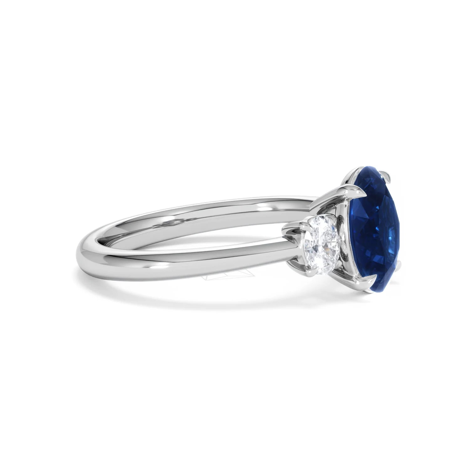 Solene 2.00ct Oval Cut Lab Sapphire and Lab Diamond 3 Stone Engament Ring in 18K White Gold - Image 23