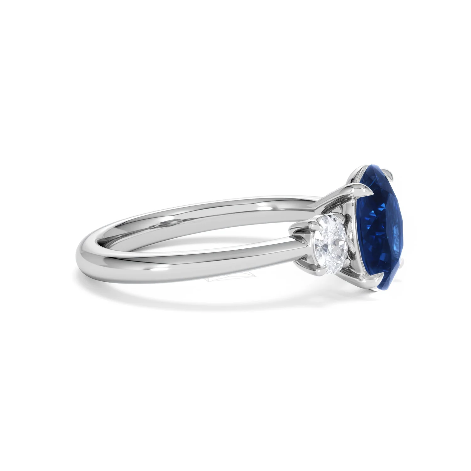 Solene 2.00ct Oval Cut Lab Sapphire and Lab Diamond 3 Stone Engament Ring in 18K White Gold - Image 24