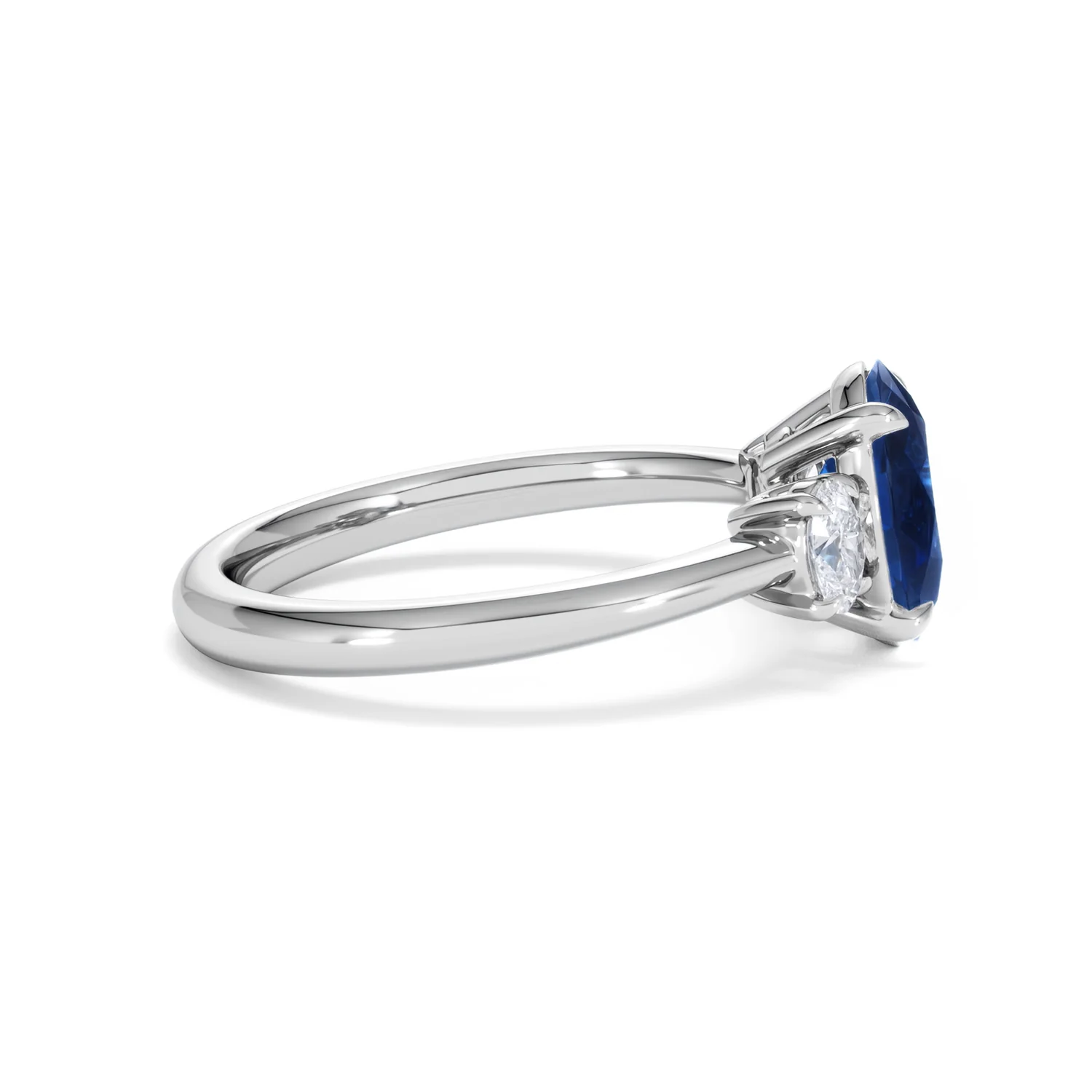 Solene 2.00ct Oval Cut Lab Sapphire and Lab Diamond 3 Stone Engament Ring in 18K White Gold - Image 28