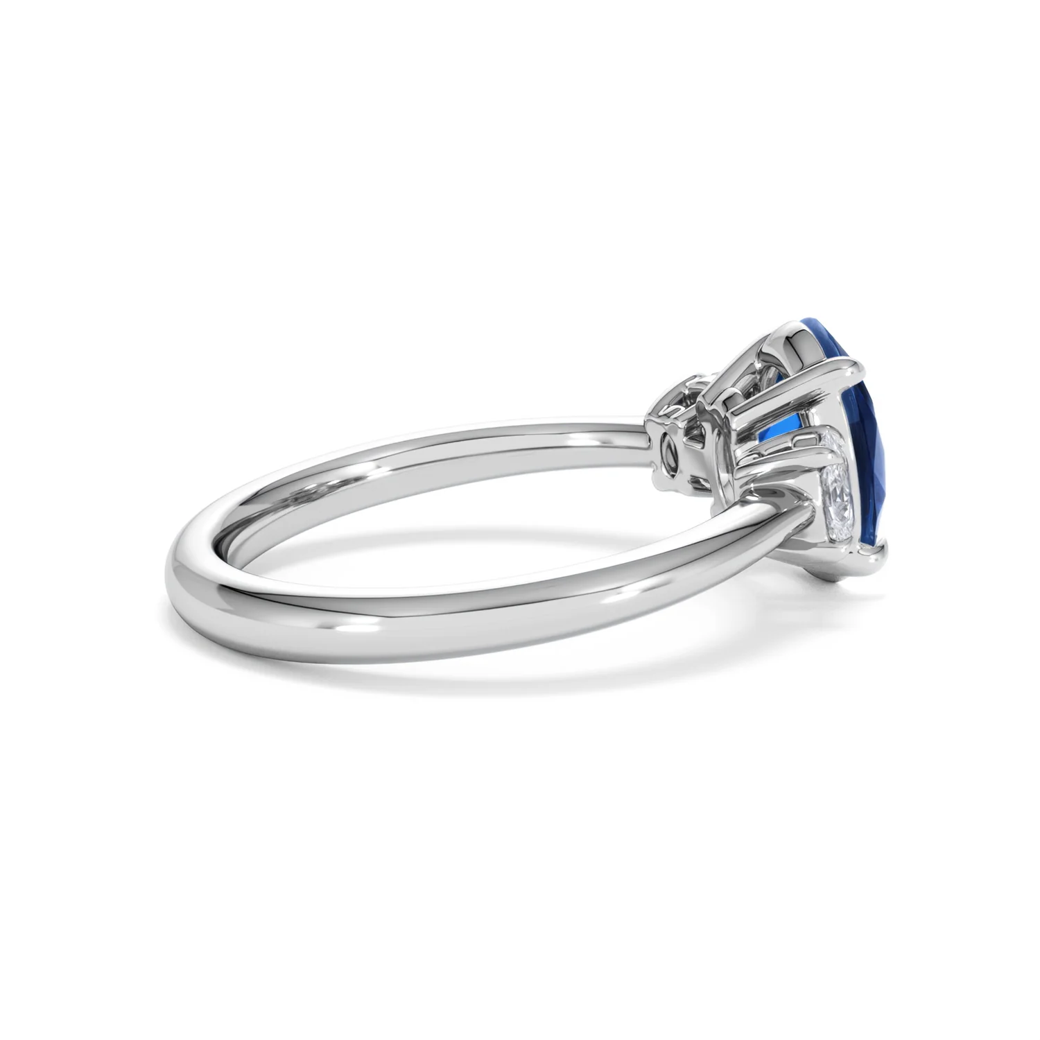 Solene 2.00ct Oval Cut Lab Sapphire and Lab Diamond 3 Stone Engament Ring in 18K White Gold - Image 33