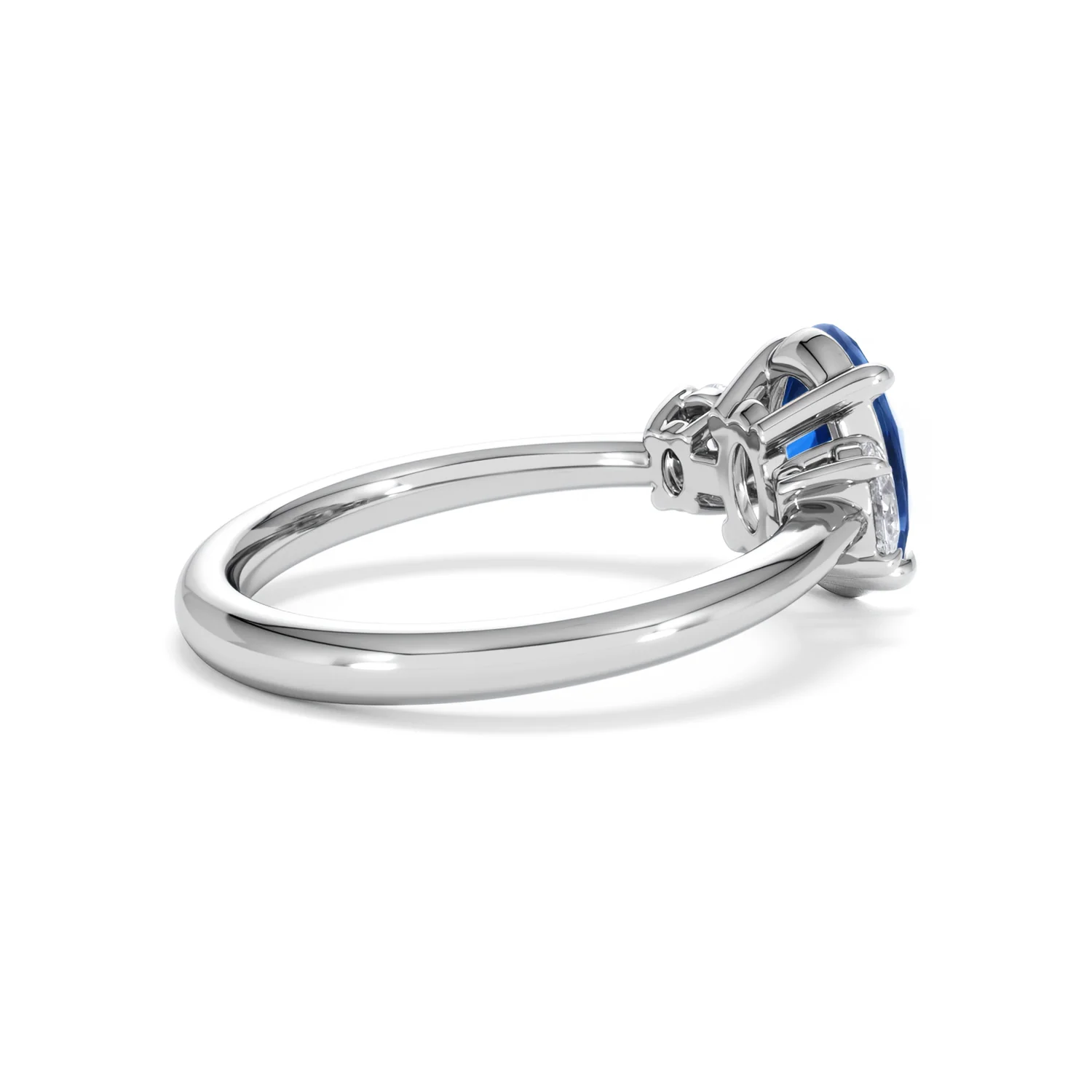 Solene 2.00ct Oval Cut Lab Sapphire and Lab Diamond 3 Stone Engament Ring in 18K White Gold - Image 35