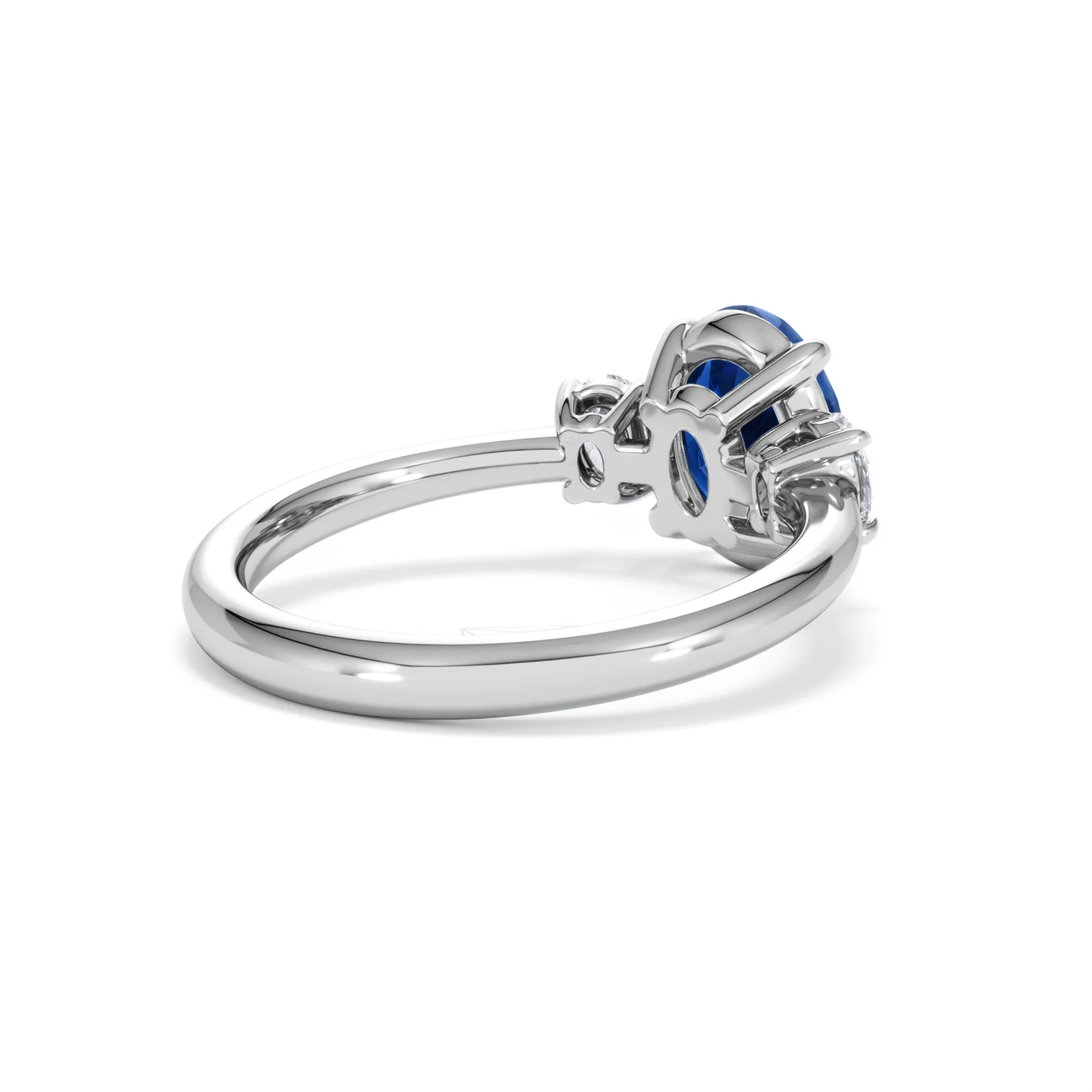 Solene 2.00ct Oval Cut Lab Sapphire and Lab Diamond 3 Stone Engament Ring in 18K White Gold - Image 40