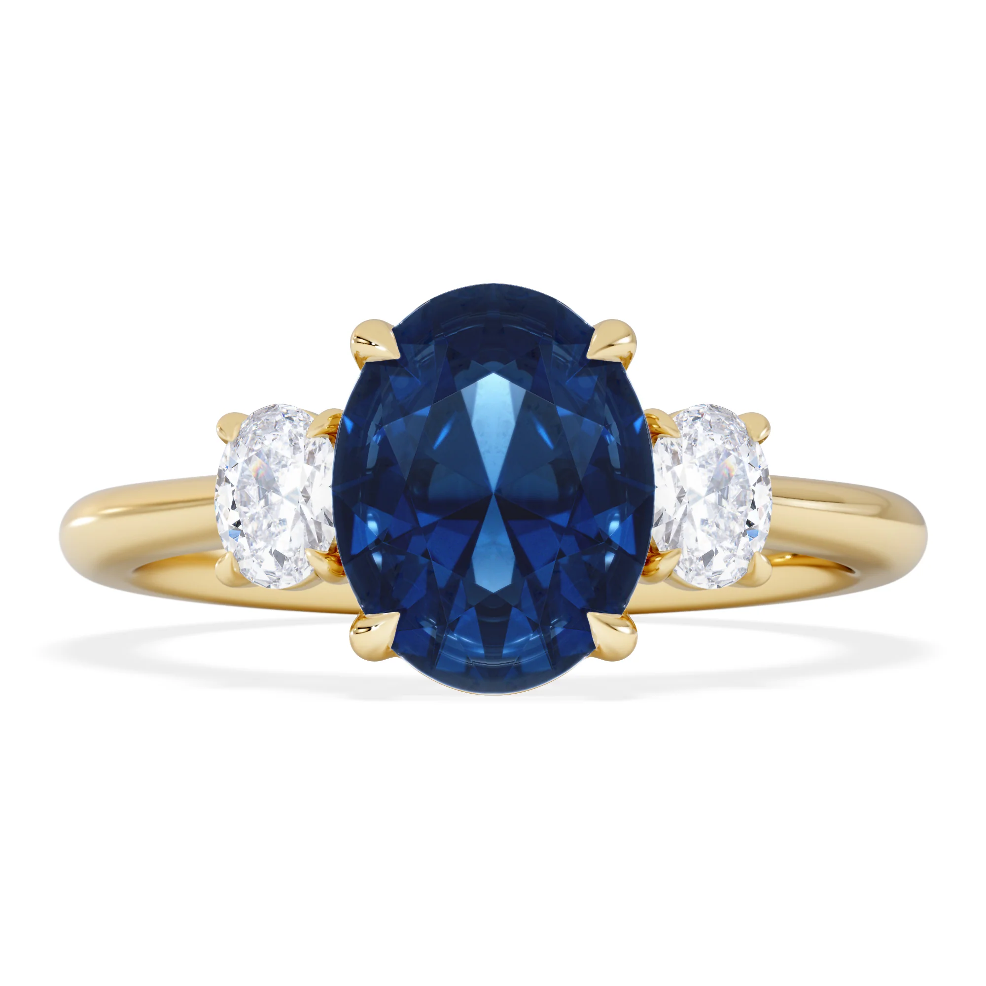Solene 2.00ct Oval Cut Lab Sapphire and Lab Diamond 3 Stone Engament Ring in 18K Yellow Gold - Image 3