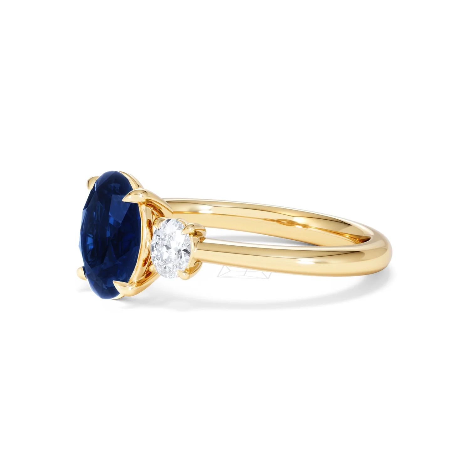 Solene 2.00ct Oval Cut Lab Sapphire and Lab Diamond 3 Stone Engament Ring in 18K Yellow Gold - Image 77