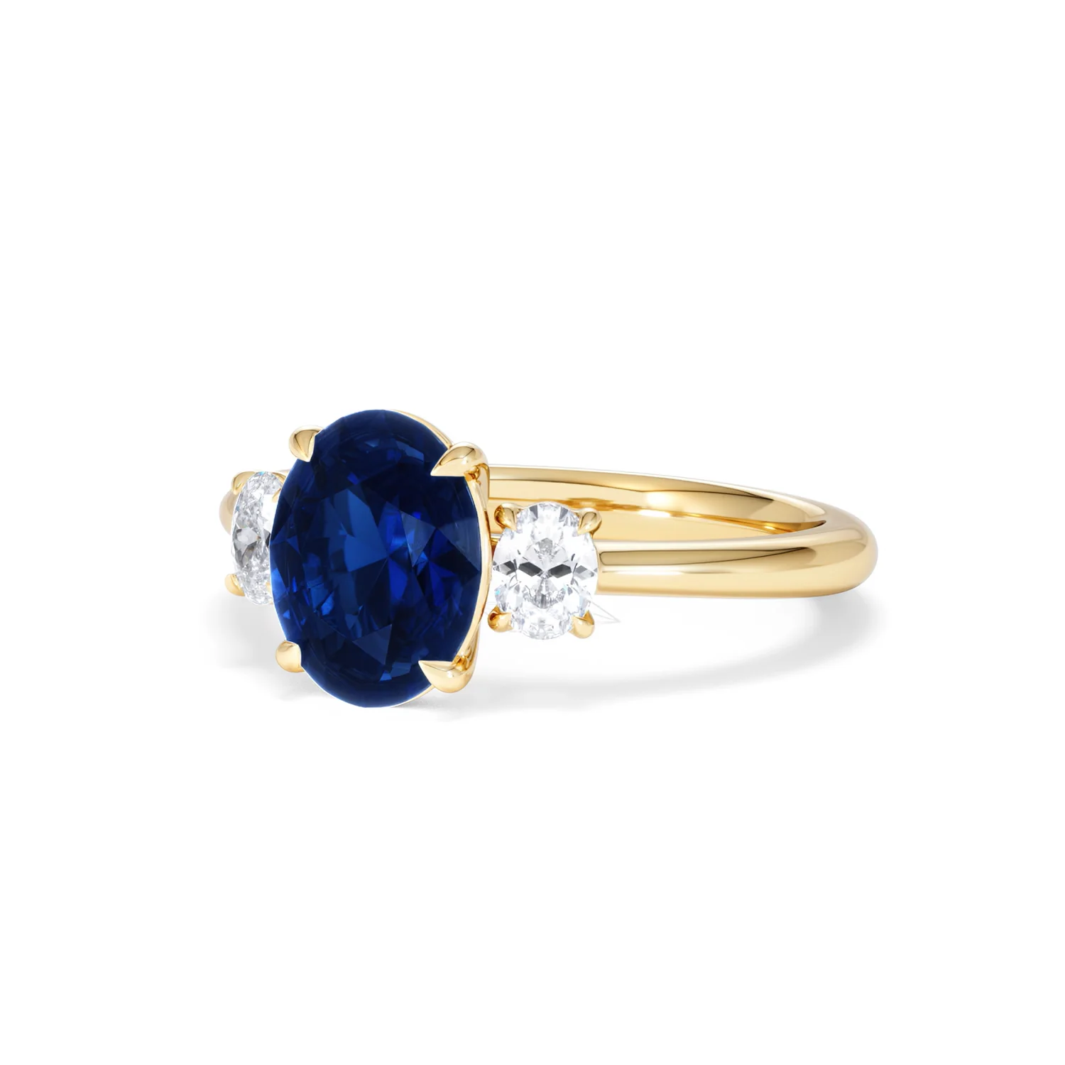 Solene 2.00ct Oval Cut Lab Sapphire and Lab Diamond 3 Stone Engament Ring in 18K Yellow Gold - Image 83