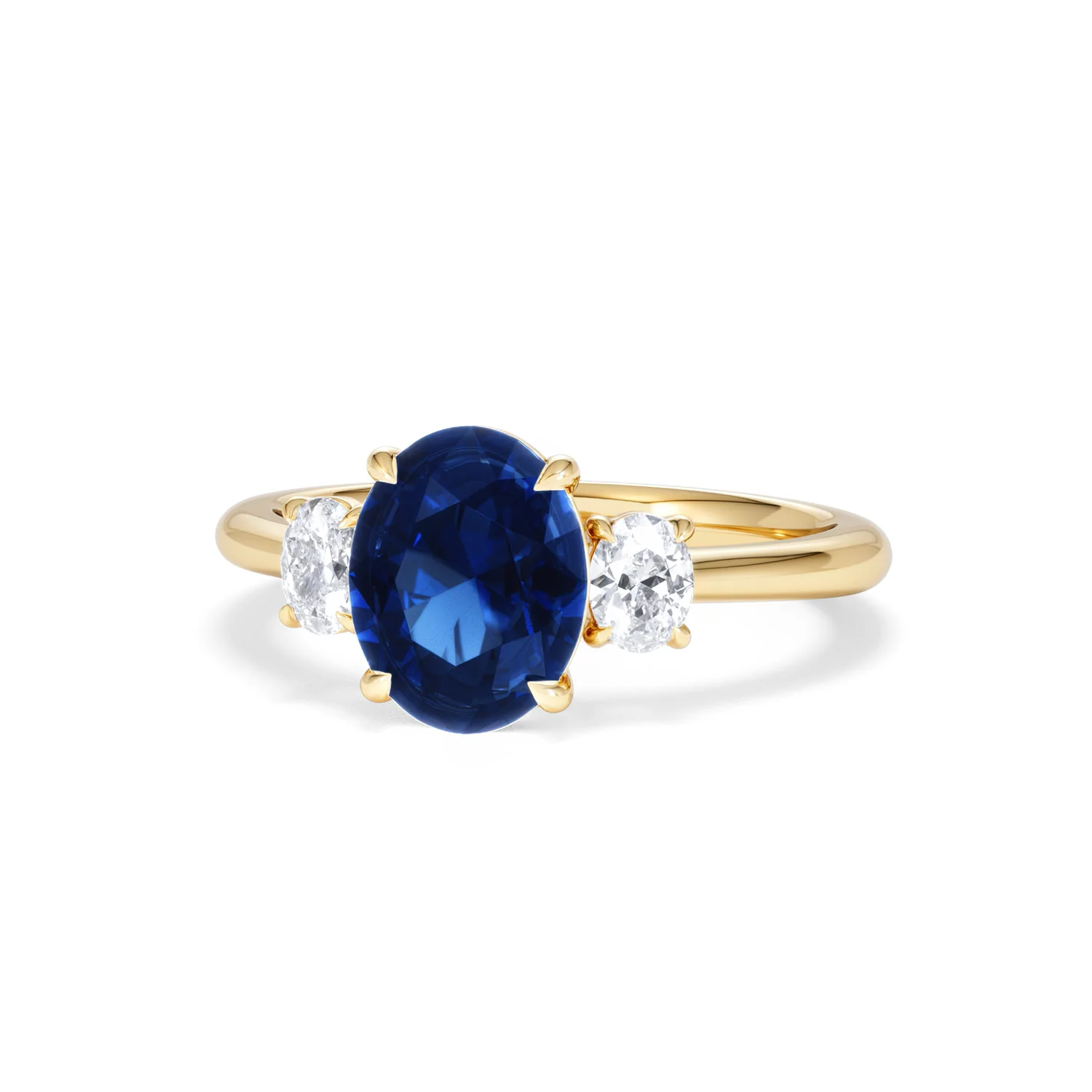 Solene 2.00ct Oval Cut Lab Sapphire and Lab Diamond 3 Stone Engament Ring in 18K Yellow Gold - Image 86
