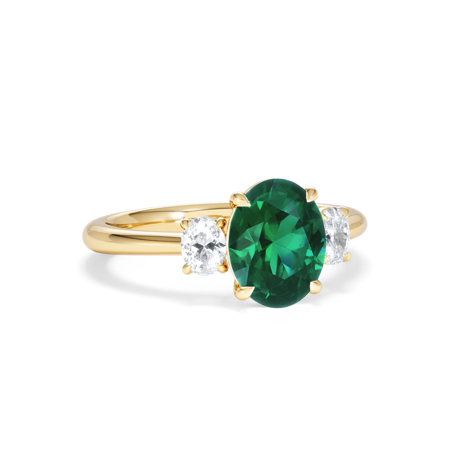 Solene 2.00ct Oval Lab Emerald and Lab Diamond 3 Stone Engagement Ring in 18K Yellow Gold - Image 13