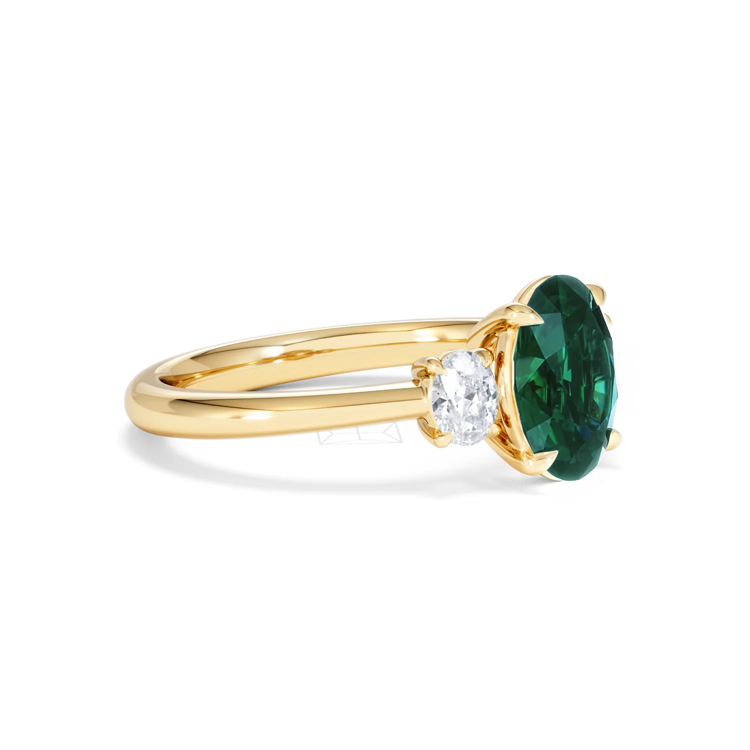 Solene 2.00ct Oval Lab Emerald and Lab Diamond 3 Stone Engagement Ring in 18K Yellow Gold - Image 20