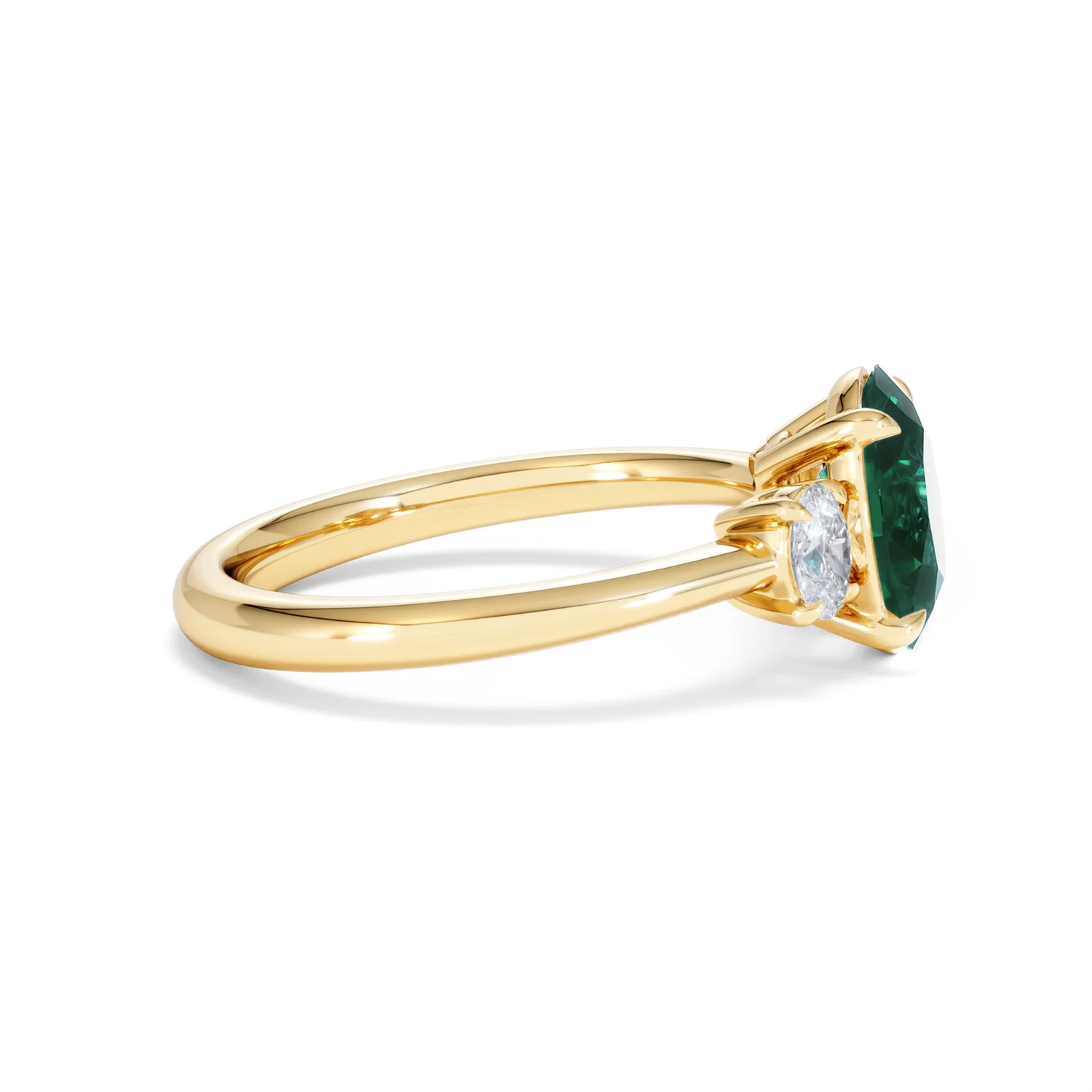 Solene 2.00ct Oval Lab Emerald and Lab Diamond 3 Stone Engagement Ring in 18K Yellow Gold - Image 27