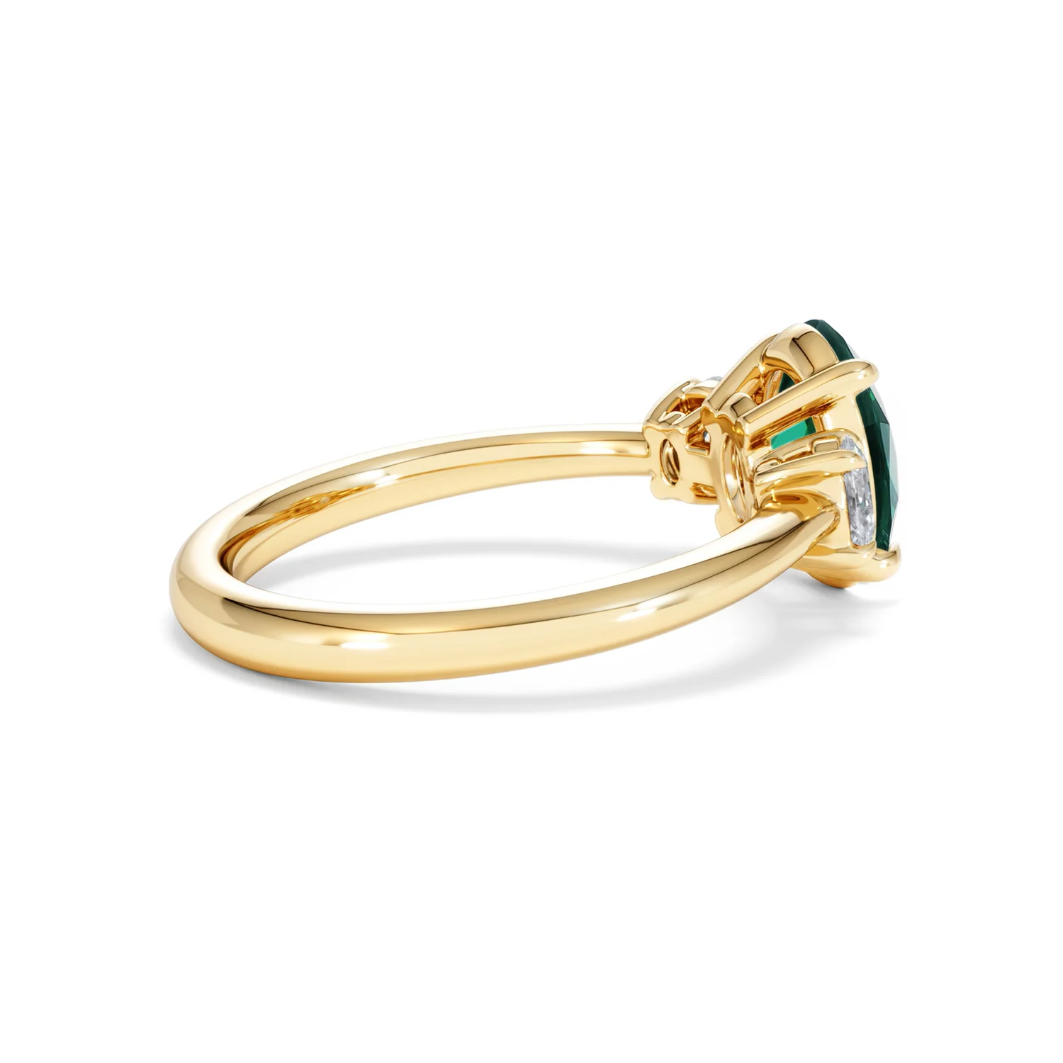 Solene 2.00ct Oval Lab Emerald and Lab Diamond 3 Stone Engagement Ring in 18K Yellow Gold - Image 34