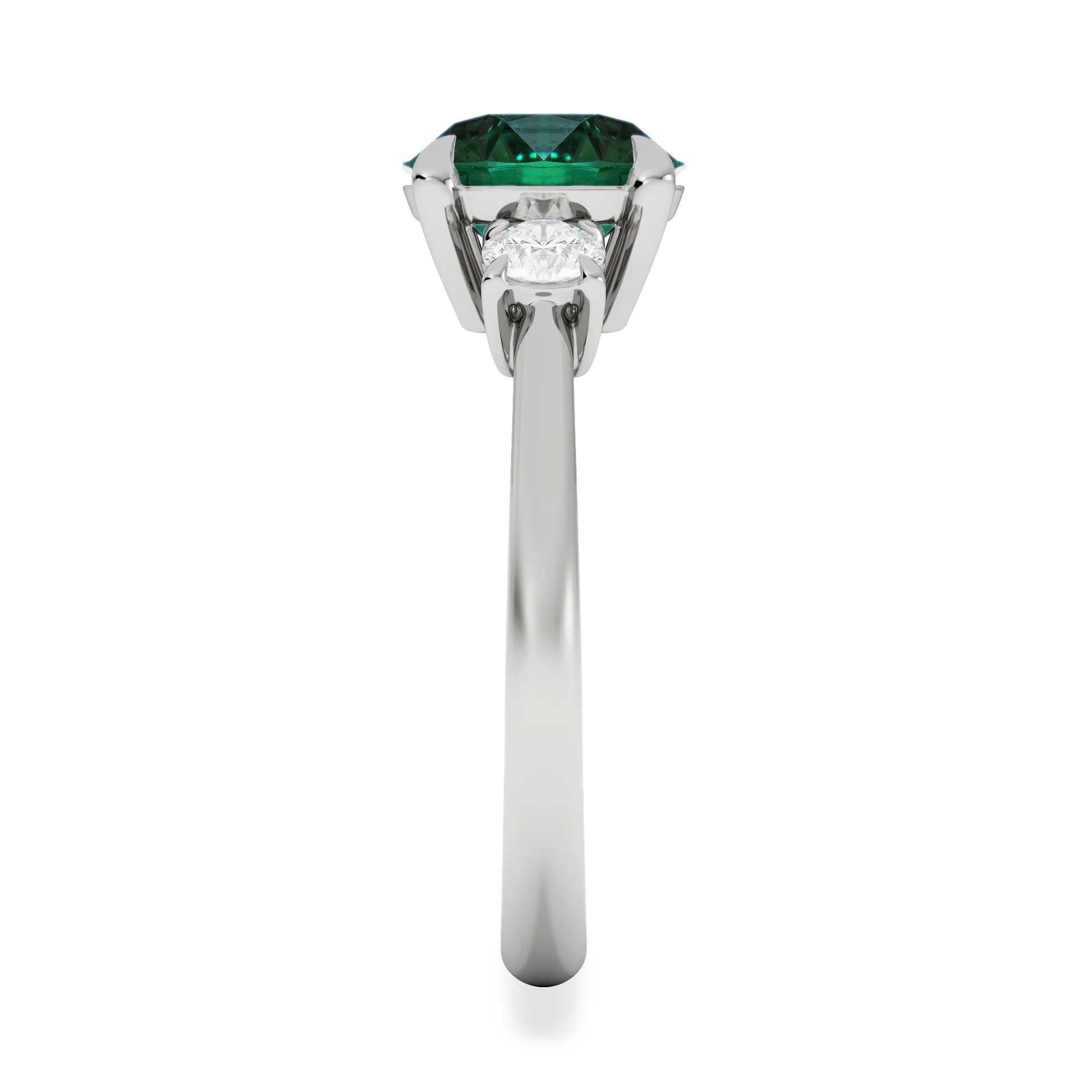 Solene 2.00ct Round Cut Lab Emerald and Lab Diamond 3 Stone Engagement Ring in 18K White Gold - Image 5