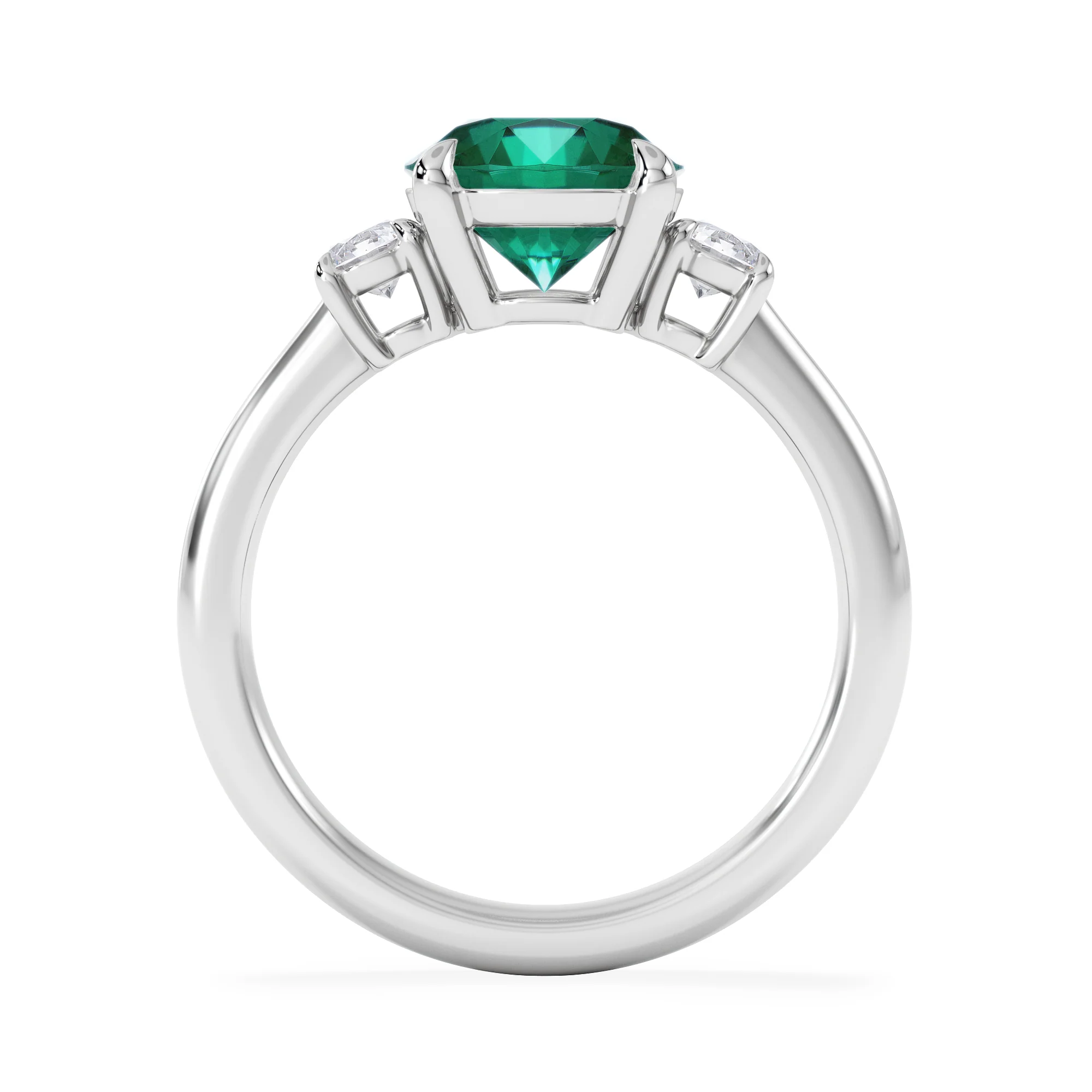 Solene 2.00ct Round Cut Lab Emerald and Lab Diamond 3 Stone Engagement Ring in 18K White Gold - Image 7