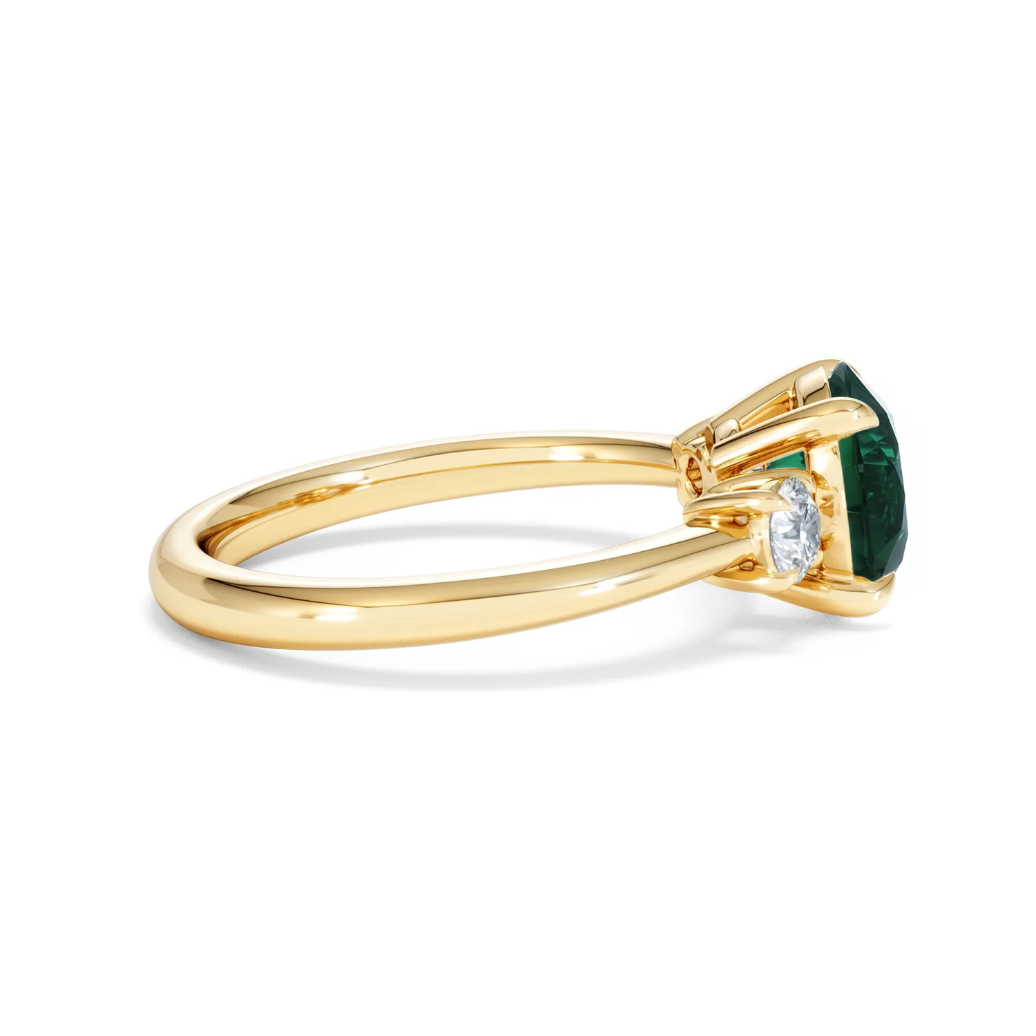 Solene 2.00ct Round Cut Lab Emerald and Lab Diamond 3 Stone Engagement Ring in 18K Yellow Gold - Image 29