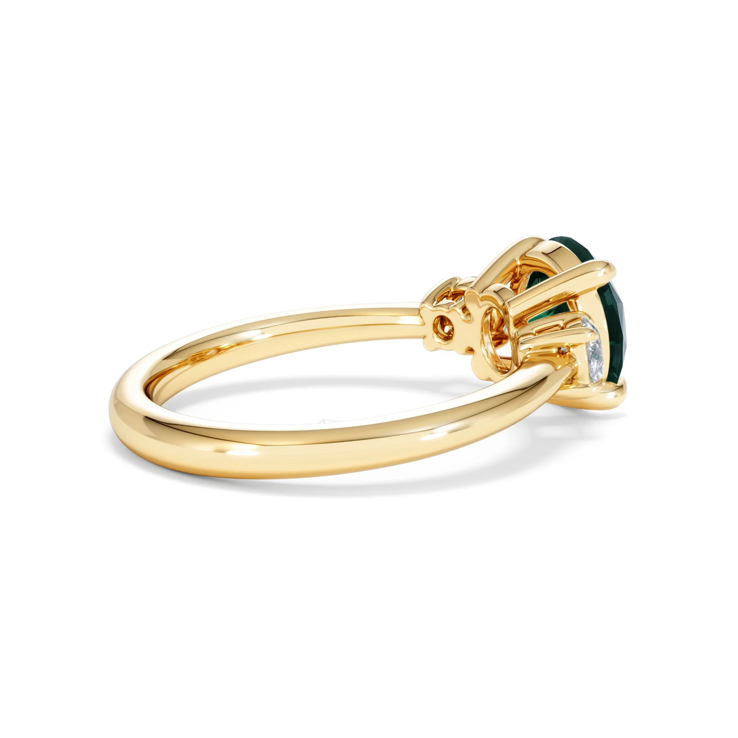 Solene 2.00ct Round Cut Lab Emerald and Lab Diamond 3 Stone Engagement Ring in 18K Yellow Gold - Image 35