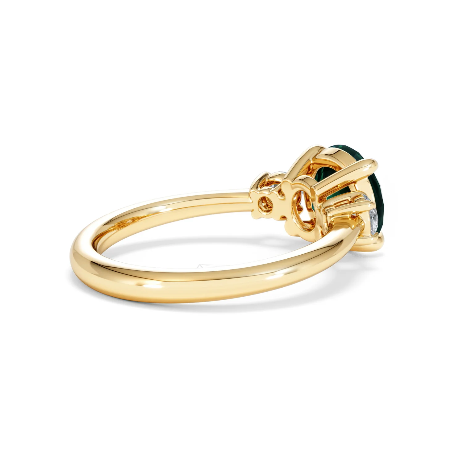 Solene 2.00ct Round Cut Lab Emerald and Lab Diamond 3 Stone Engagement Ring in 18K Yellow Gold - Image 37