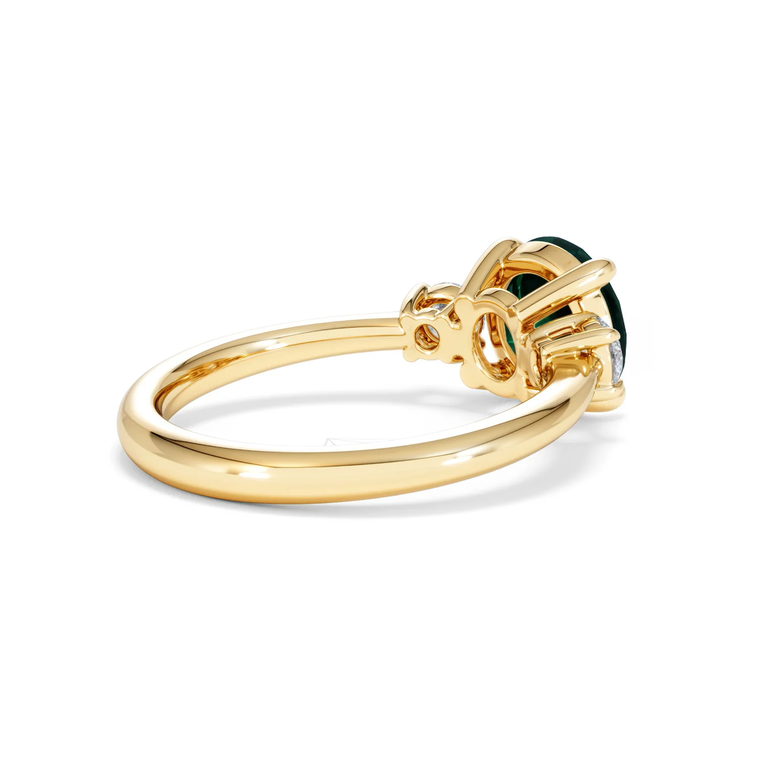 Solene 2.00ct Round Cut Lab Emerald and Lab Diamond 3 Stone Engagement Ring in 18K Yellow Gold - Image 38