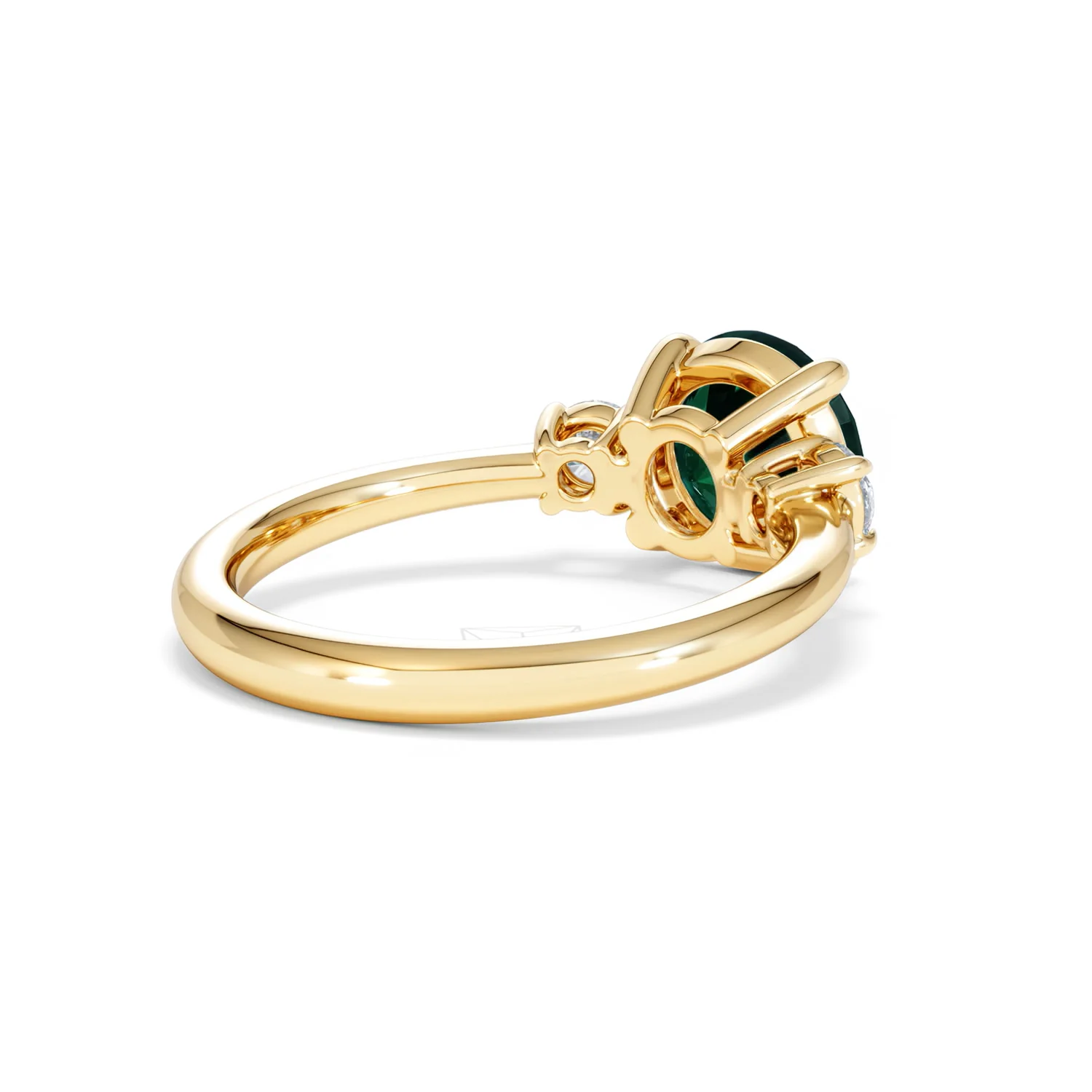 Solene 2.00ct Round Cut Lab Emerald and Lab Diamond 3 Stone Engagement Ring in 18K Yellow Gold - Image 40