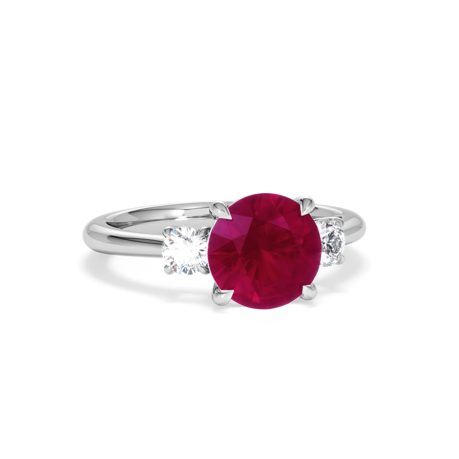 Solene 2.00ct Round Cut Lab Ruby and Lab Diamond 3 Stone Engagement Ring in 18K White Gold - Image 12