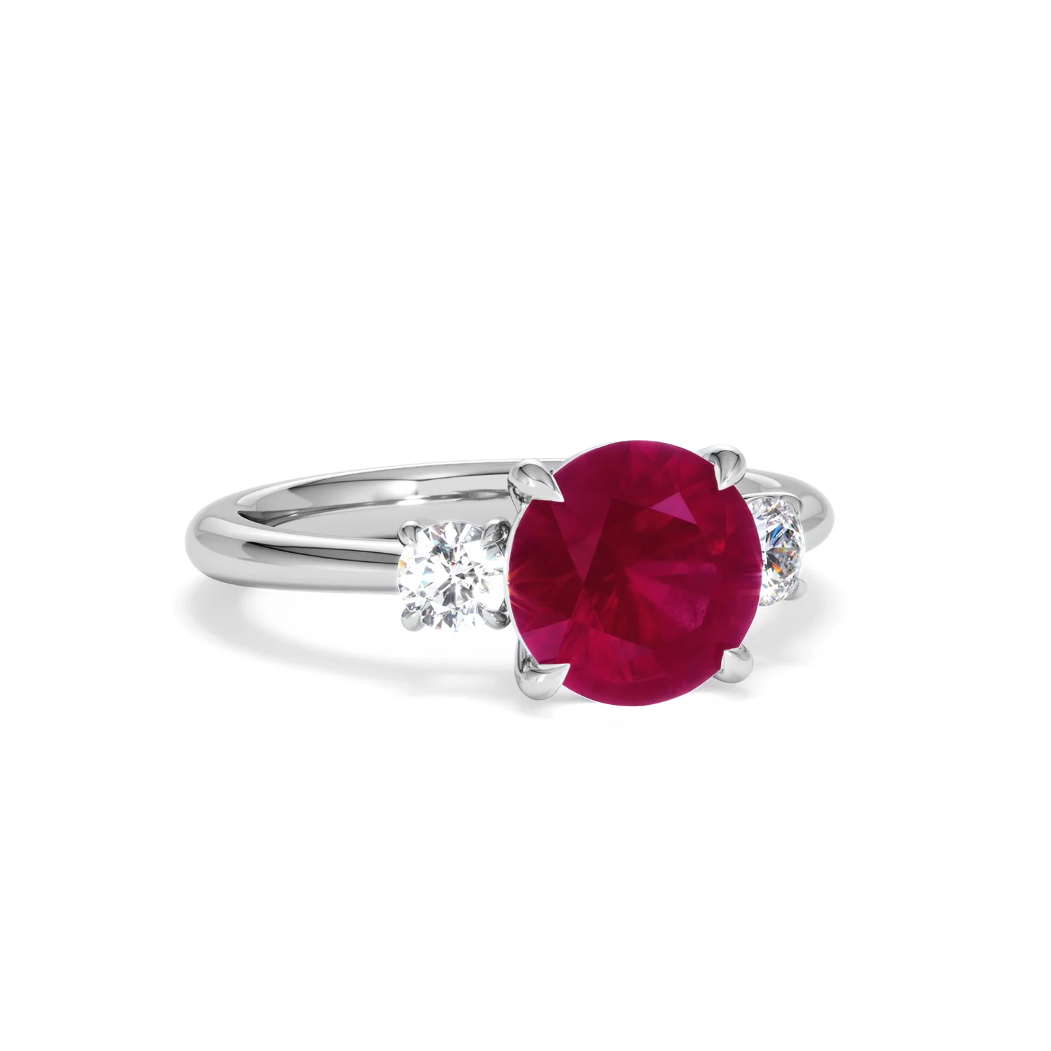 Solene 2.00ct Round Cut Lab Ruby and Lab Diamond 3 Stone Engagement Ring in 18K White Gold - Image 13
