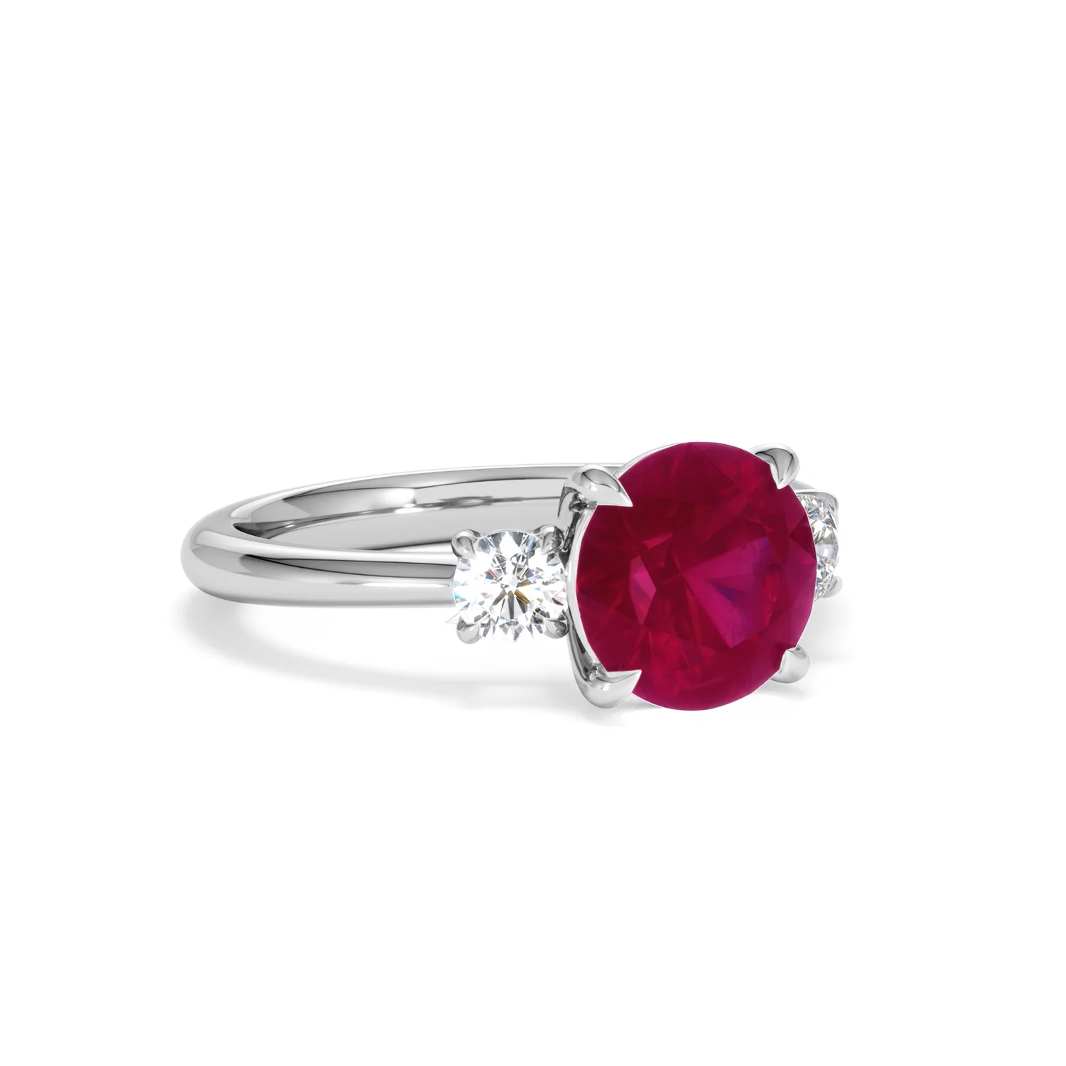 Solene 2.00ct Round Cut Lab Ruby and Lab Diamond 3 Stone Engagement Ring in 18K White Gold - Image 15