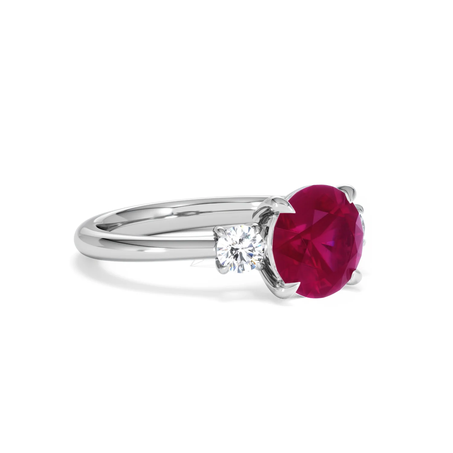 Solene 2.00ct Round Cut Lab Ruby and Lab Diamond 3 Stone Engagement Ring in 18K White Gold - Image 17