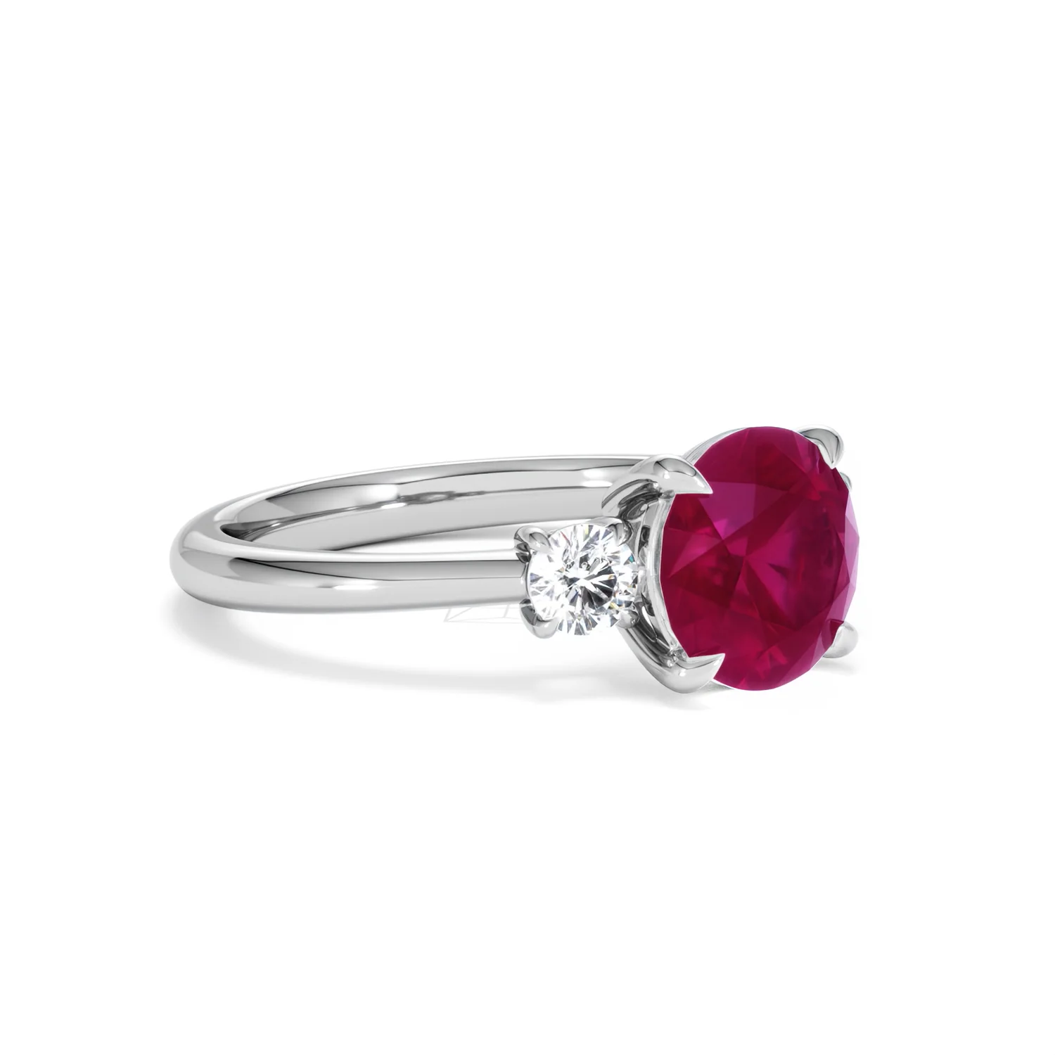 Solene 2.00ct Round Cut Lab Ruby and Lab Diamond 3 Stone Engagement Ring in 18K White Gold - Image 18