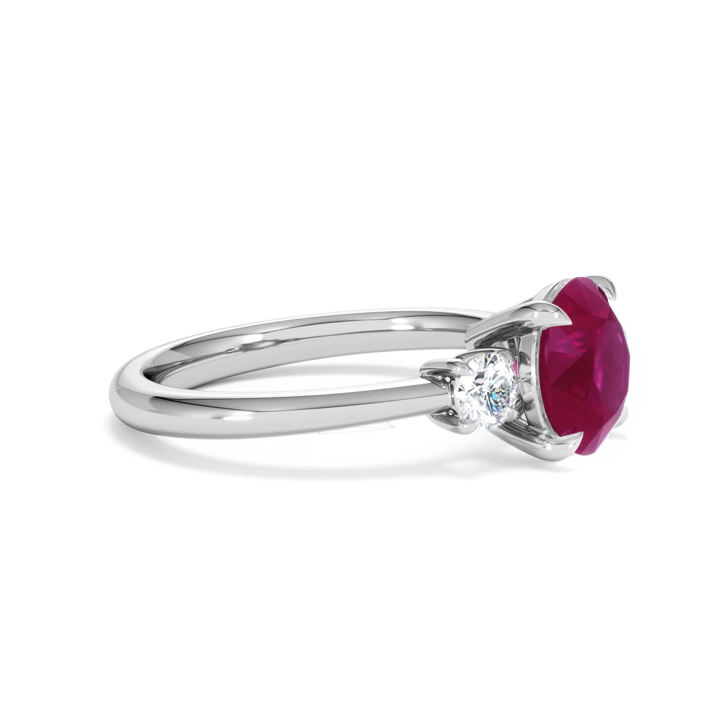 Solene 2.00ct Round Cut Lab Ruby and Lab Diamond 3 Stone Engagement Ring in 18K White Gold - Image 23