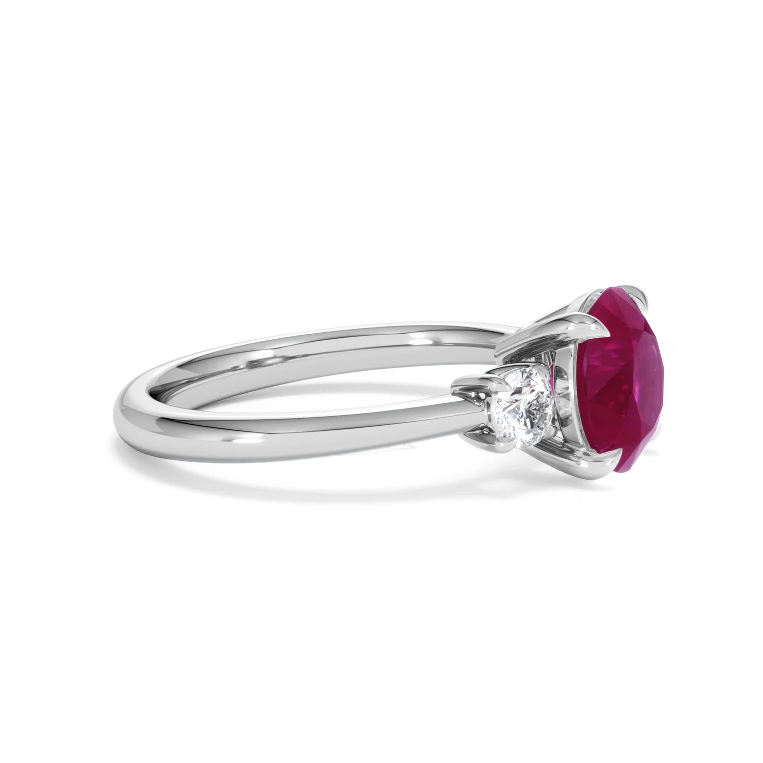 Solene 2.00ct Round Cut Lab Ruby and Lab Diamond 3 Stone Engagement Ring in 18K White Gold - Image 24