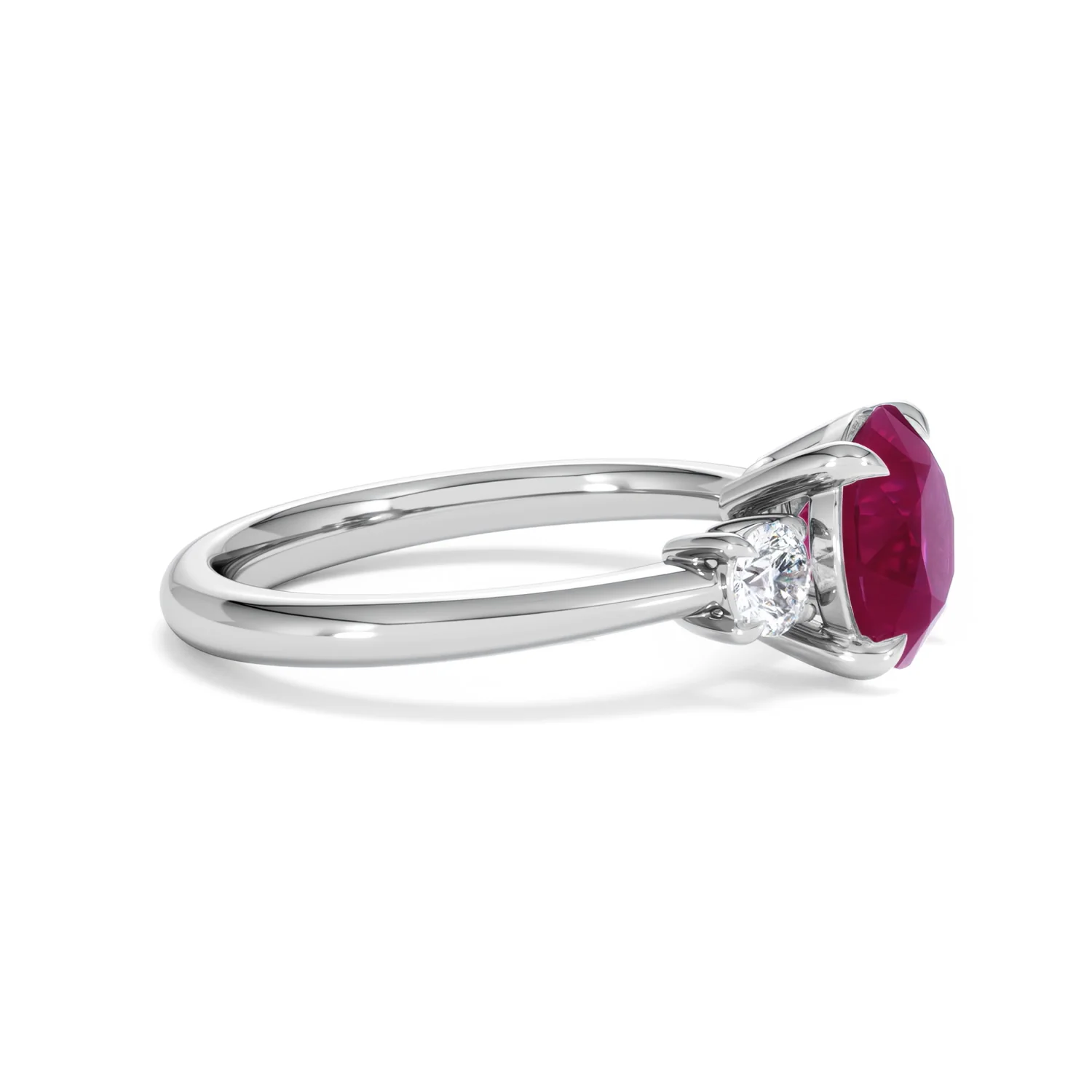 Solene 2.00ct Round Cut Lab Ruby and Lab Diamond 3 Stone Engagement Ring in 18K White Gold - Image 25