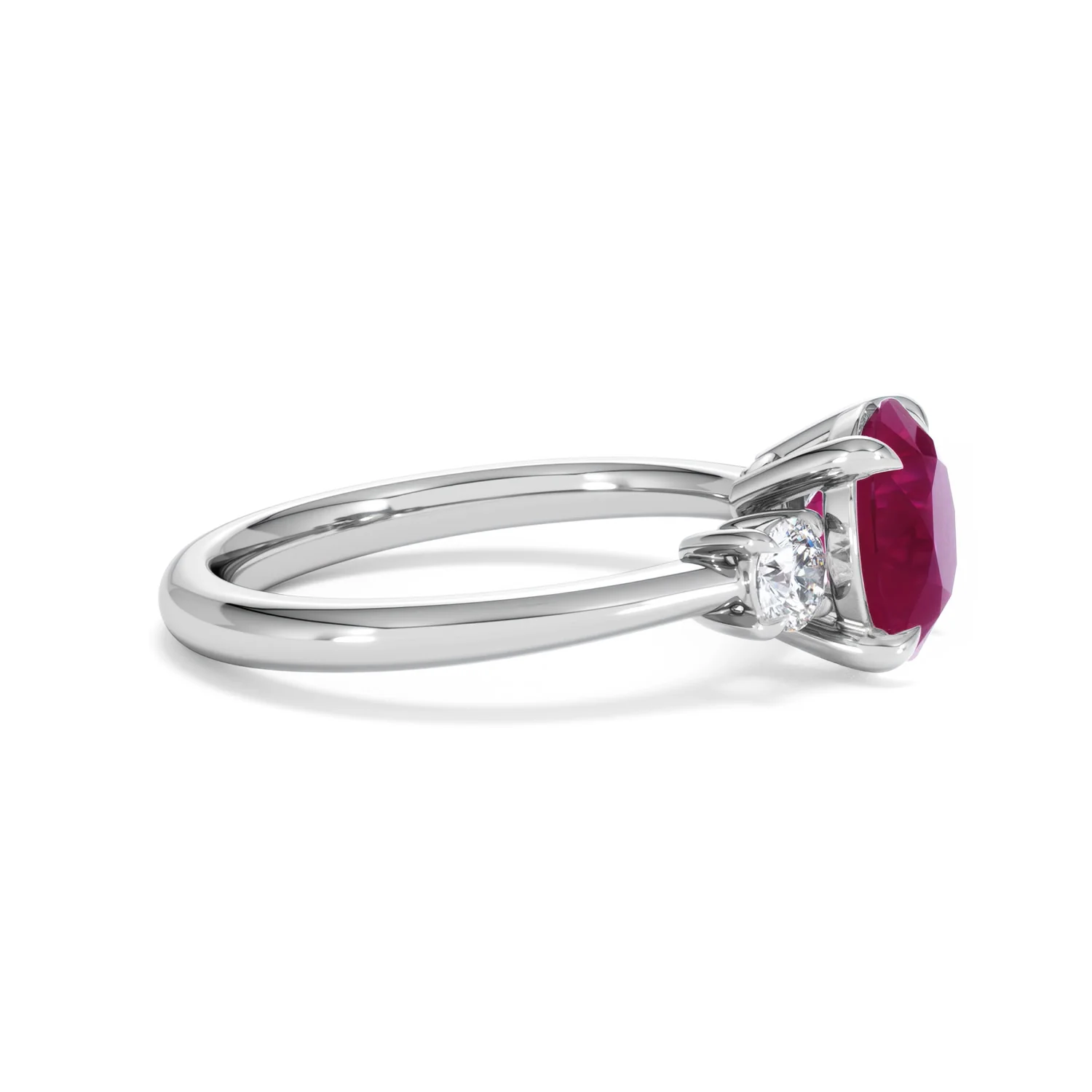 Solene 2.00ct Round Cut Lab Ruby and Lab Diamond 3 Stone Engagement Ring in 18K White Gold - Image 26