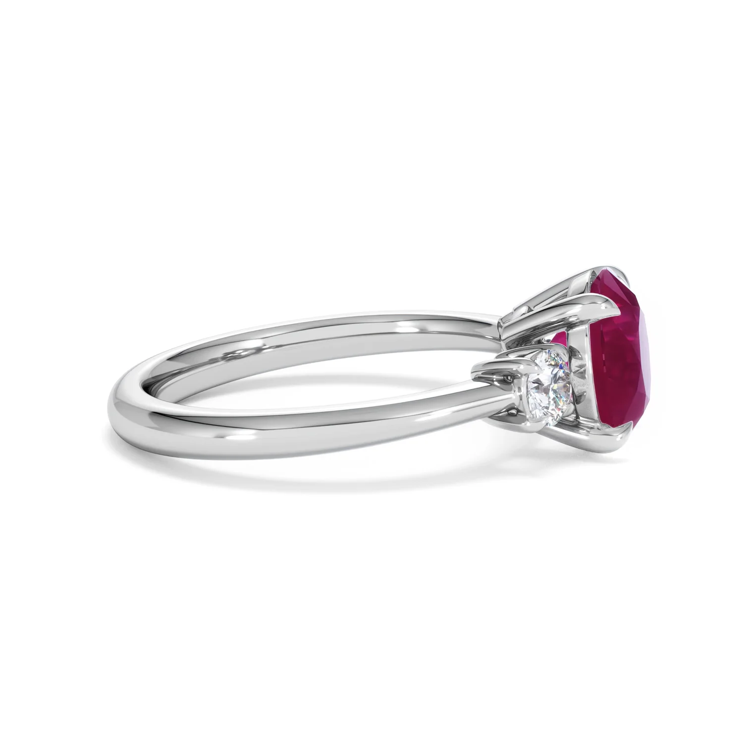 Solene 2.00ct Round Cut Lab Ruby and Lab Diamond 3 Stone Engagement Ring in 18K White Gold - Image 27