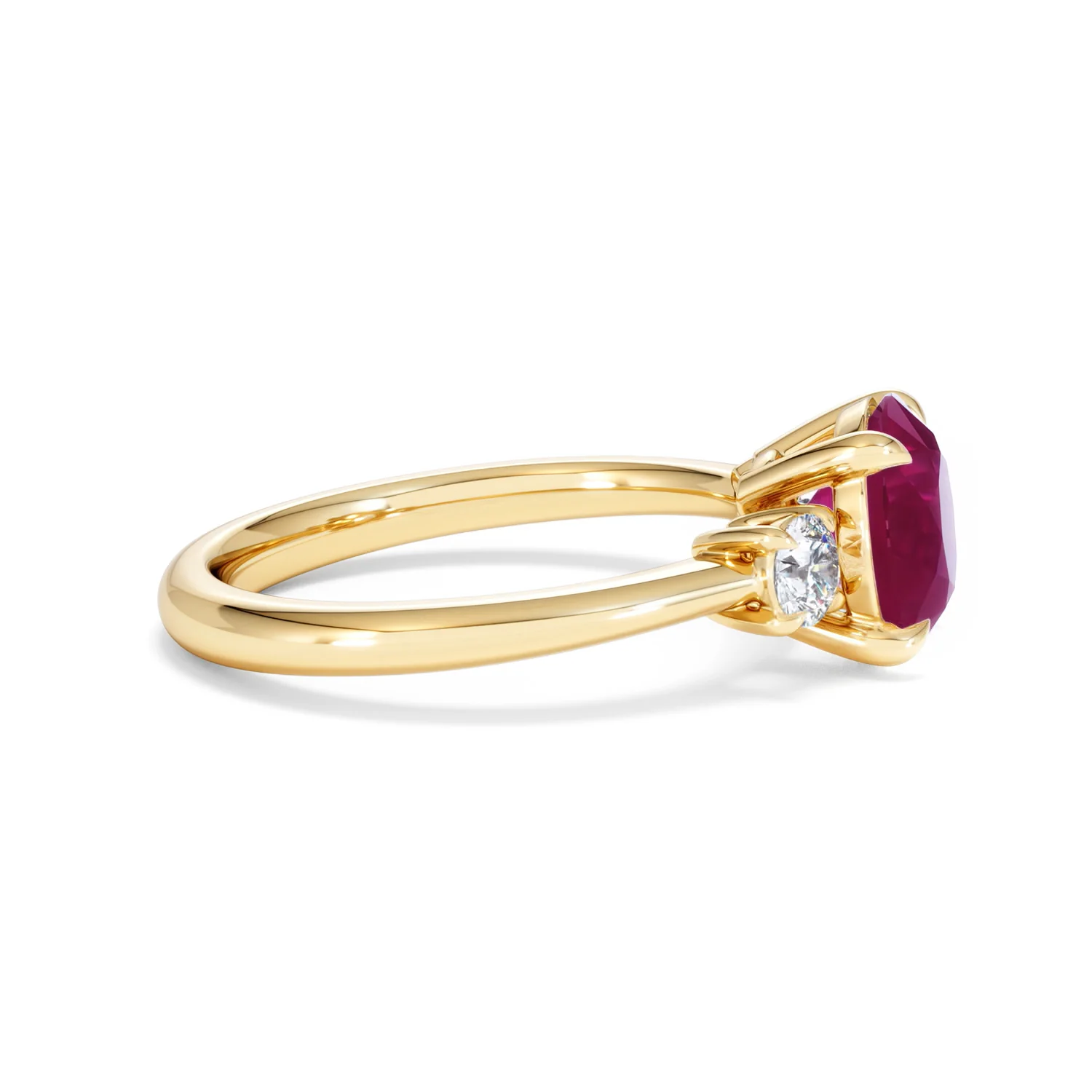 Solene 2.00ct Round Cut Lab Ruby and Lab Diamond 3 Stone Engagement Ring in 18K Yellow Gold - Image 27