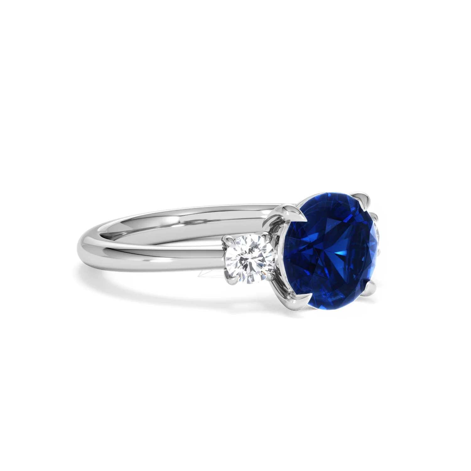 Solene 2.00ct Round Cut Lab Sapphire and Lab Diamond 3 Stone Engagement Ring in 18K White Gold - Image 17