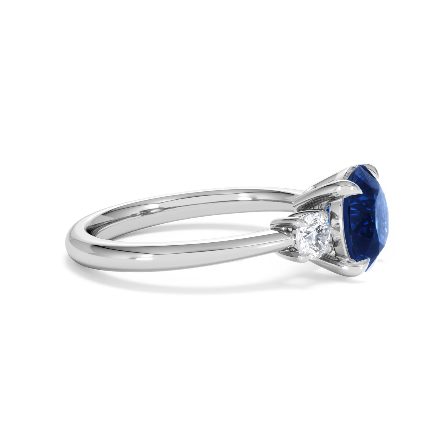 Solene 2.00ct Round Cut Lab Sapphire and Lab Diamond 3 Stone Engagement Ring in 18K White Gold - Image 25