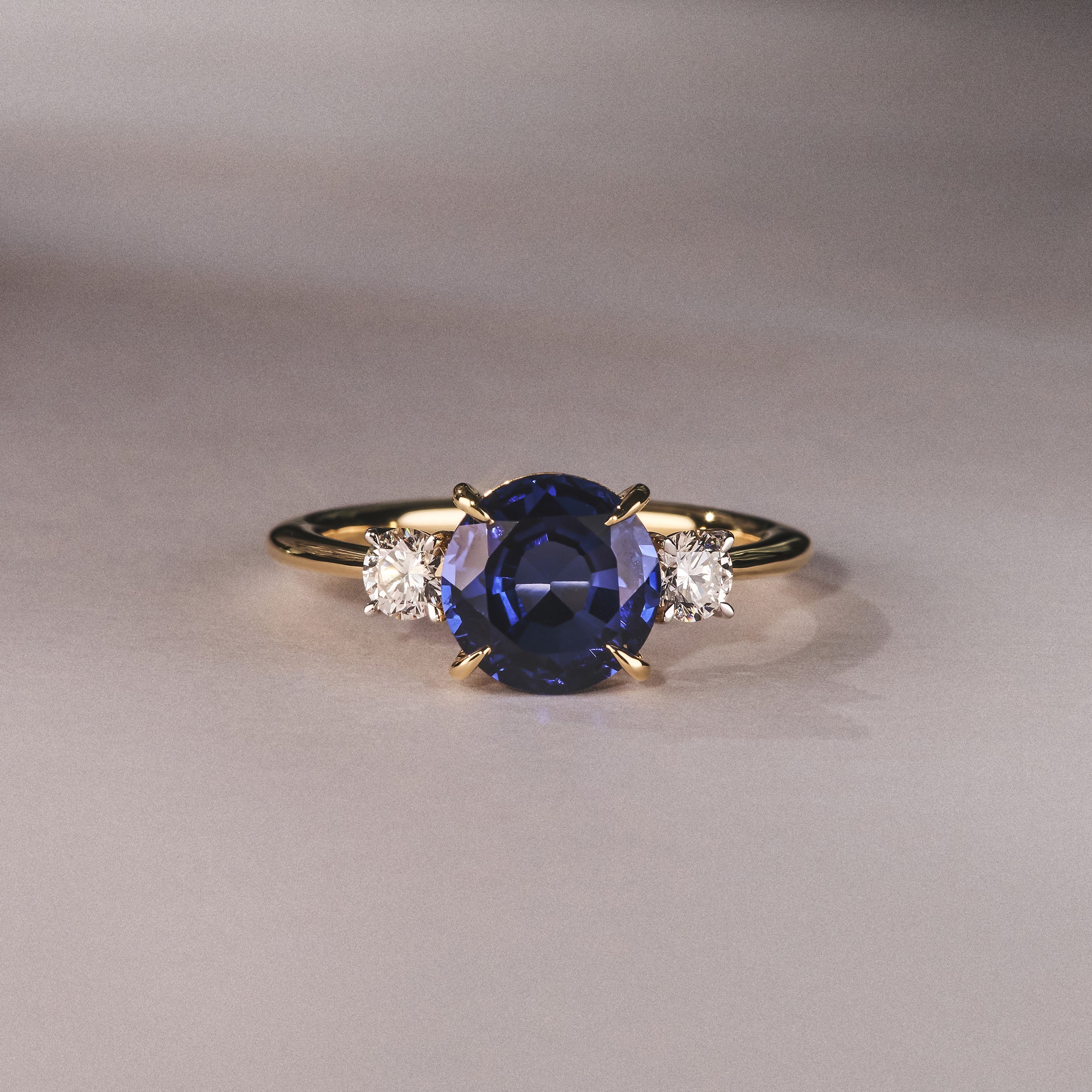 Solene 2.00ct Round Cut Lab Sapphire and Lab Diamond 3 Stone Engagement Ring in 18K Yellow Gold - Image 6