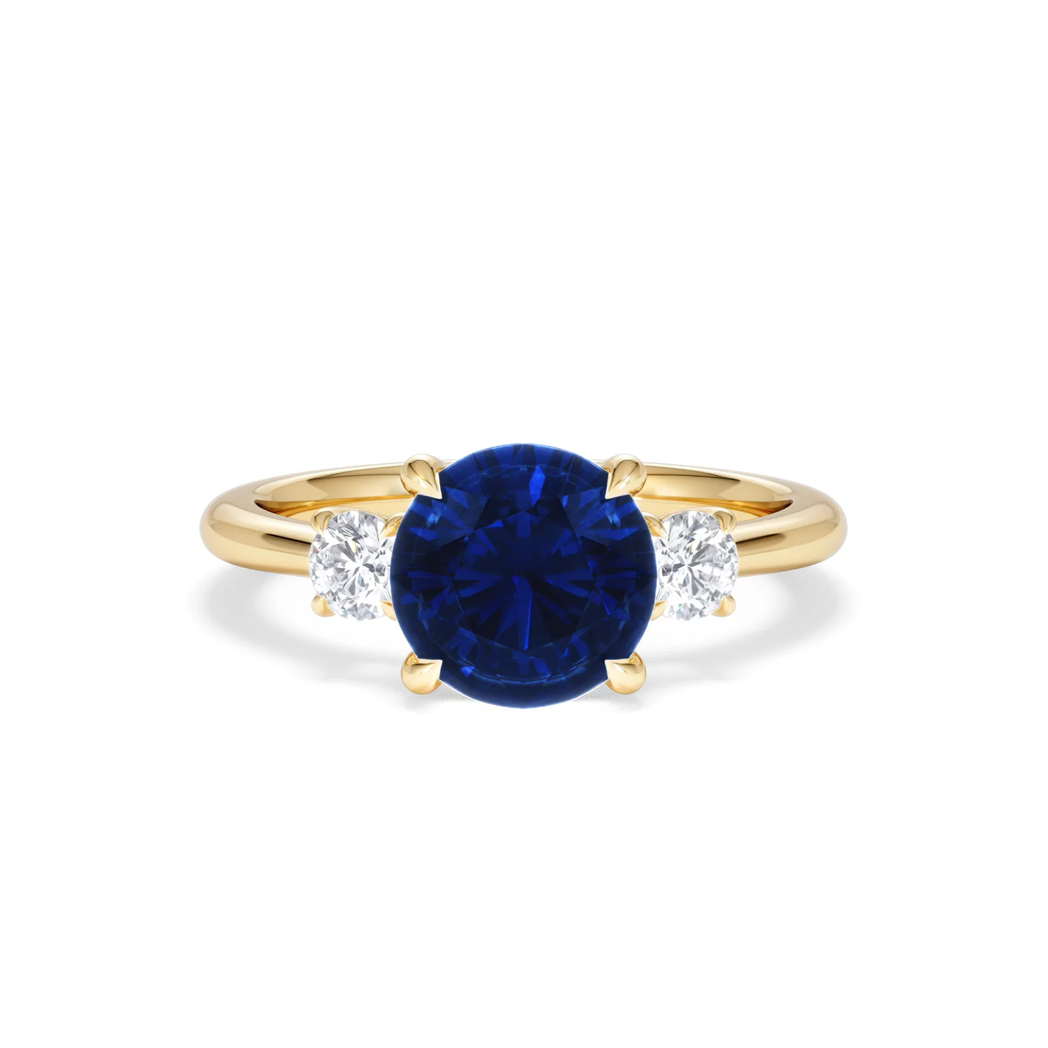 Solene 2.00ct Round Cut Lab Sapphire and Lab Diamond 3 Stone Engagement Ring in 18K Yellow Gold - Image 9