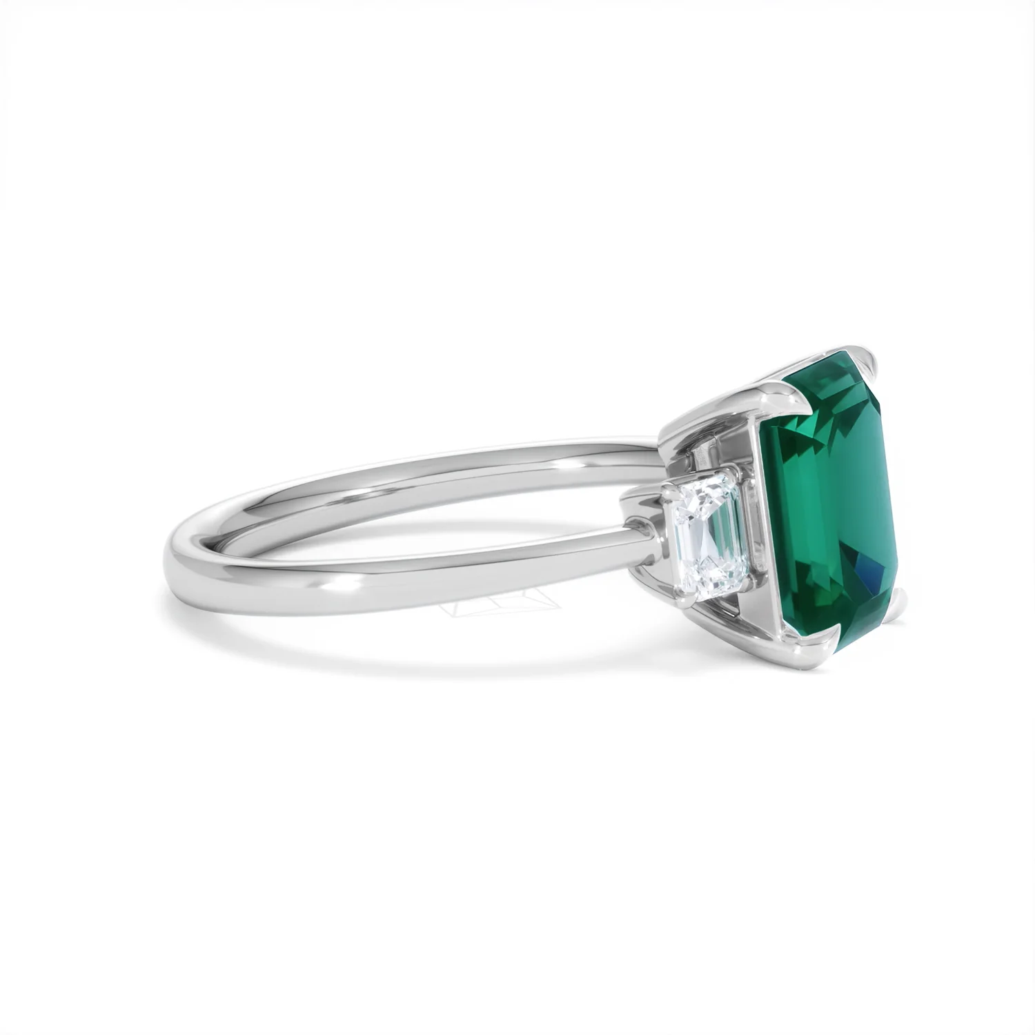 Solene 2.50ct Emerald Cut Lab Emerald and Lab Diamond 3 Stone Engagement Ring in 18K White Gold - Image 23