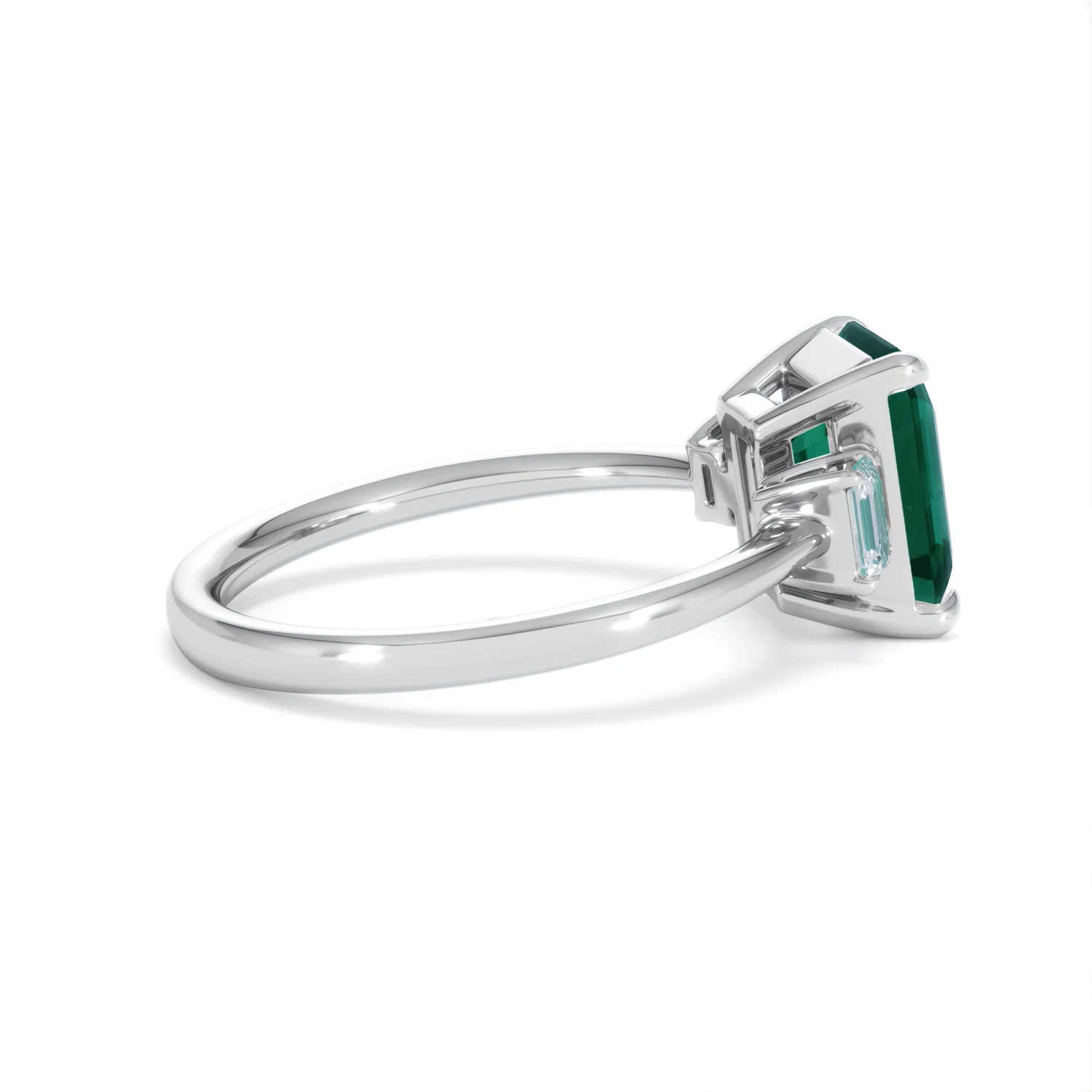 Solene 2.50ct Emerald Cut Lab Emerald and Lab Diamond 3 Stone Engagement Ring in 18K White Gold - Image 32