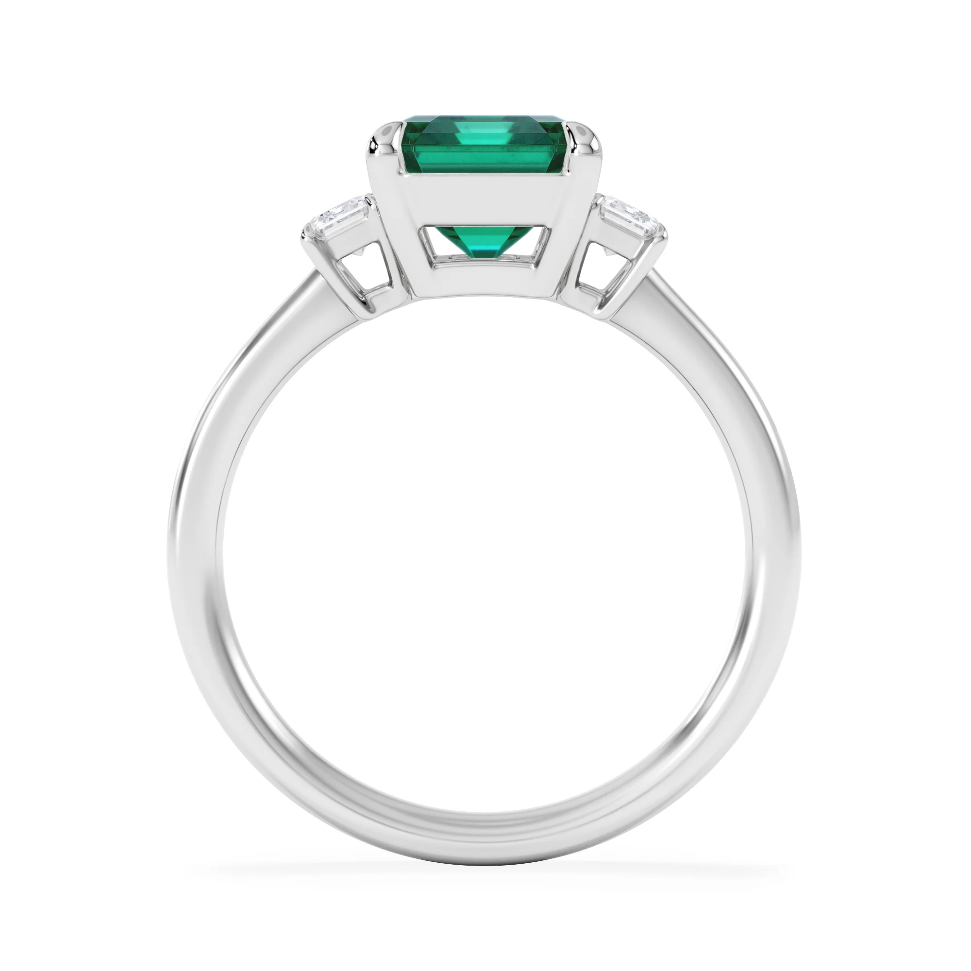 Solene 2.50ct Emerald Cut Lab Emerald and Lab Diamond 3 Stone Engagement Ring in 18K White Gold - Image 7