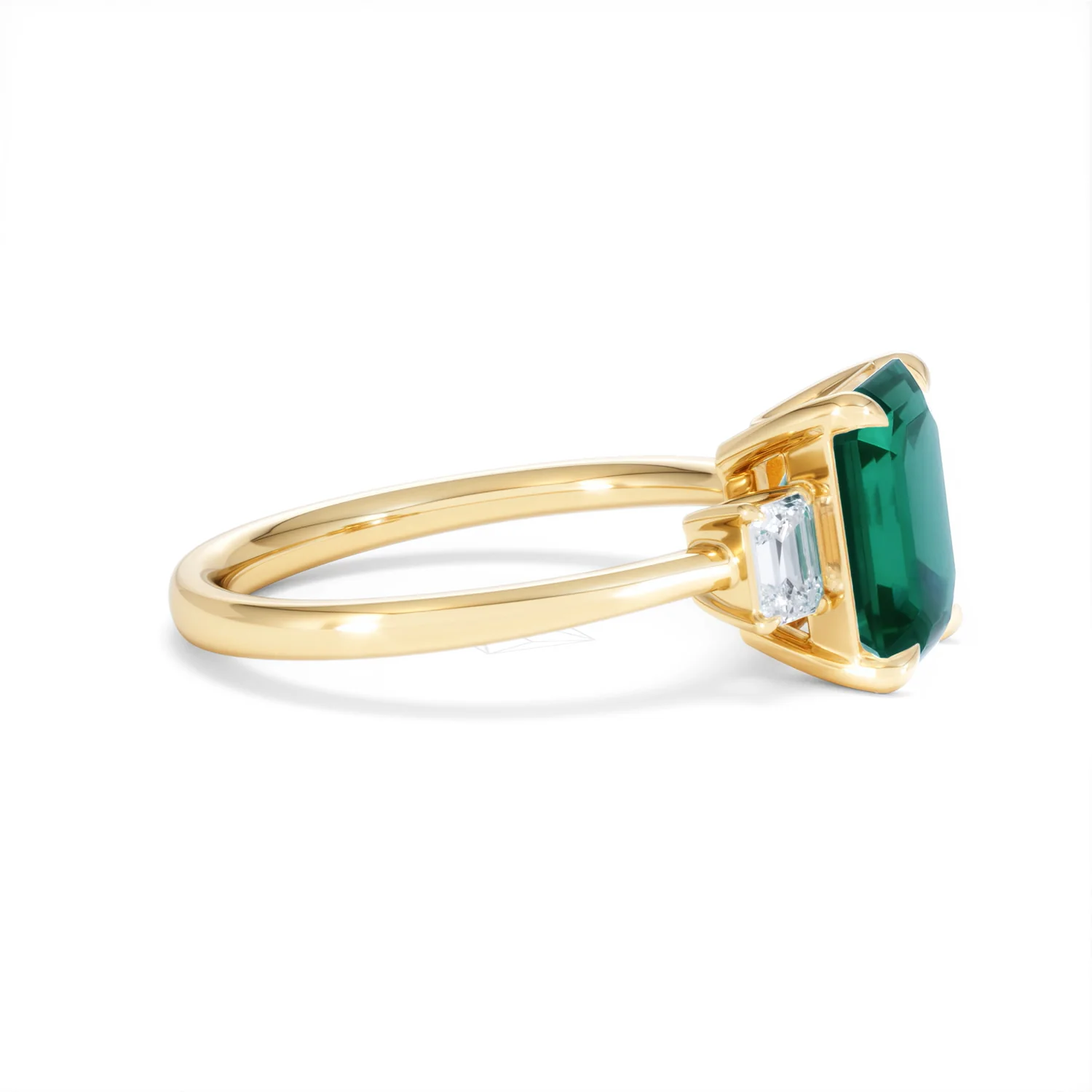 Solene 2.50ct Emerald Cut Lab Emerald and Lab Diamond 3 Stone Engagement Ring in 18K Yellow Gold - Image 25