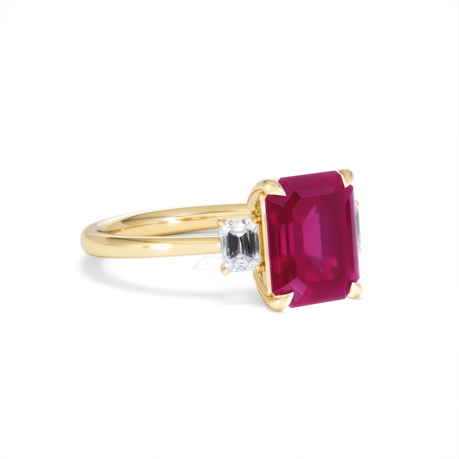 Solene 2.50ct Emerald Cut Lab Ruby and Lab Diamond 3 Stone Engagement Ring in 18K Yellow Gold - Image 16